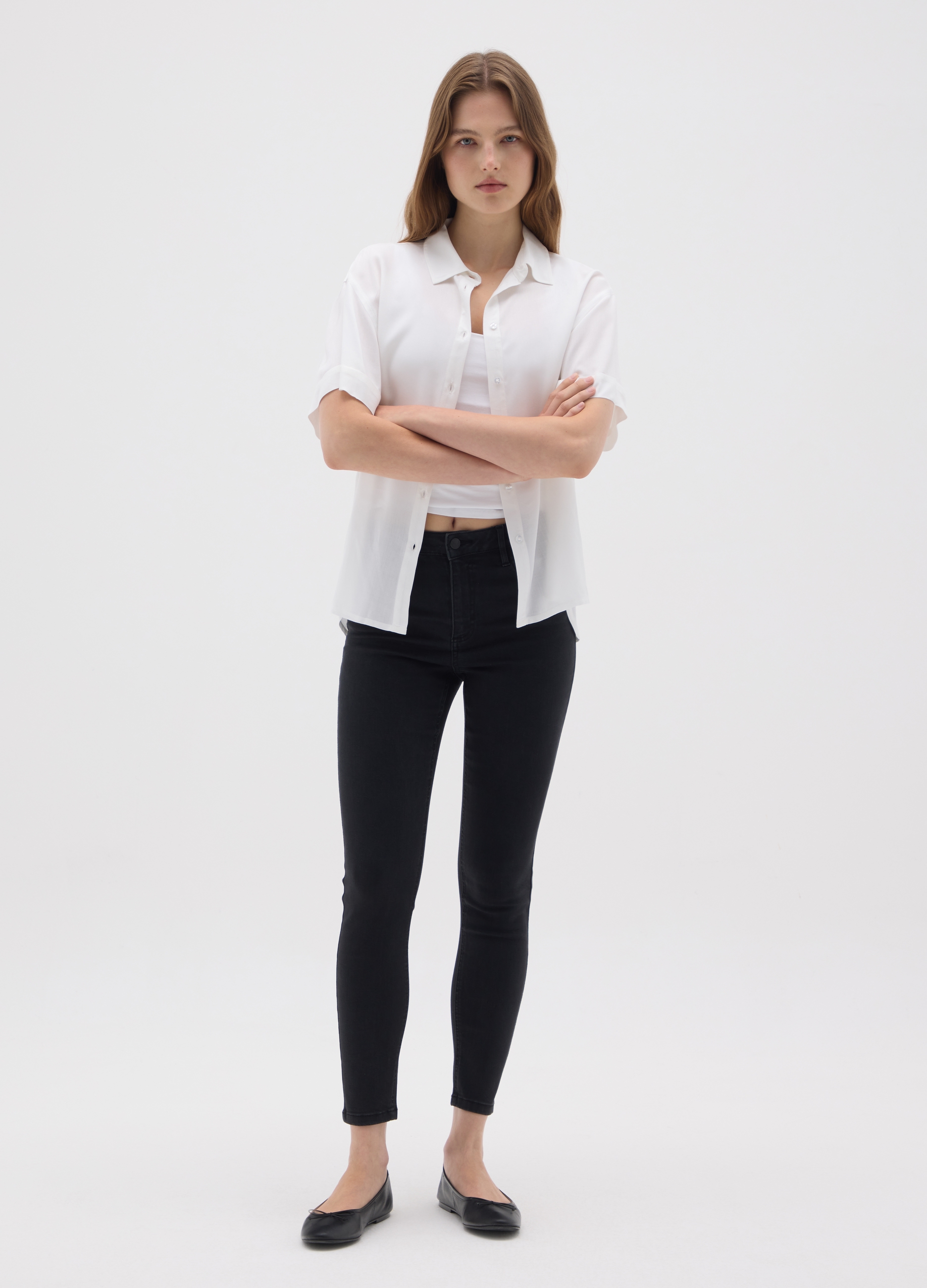 OVS, Damen-skinny-jeans Aus Elastischem Schwarzem Denim, Frau, Gunmetal, Größe: 34