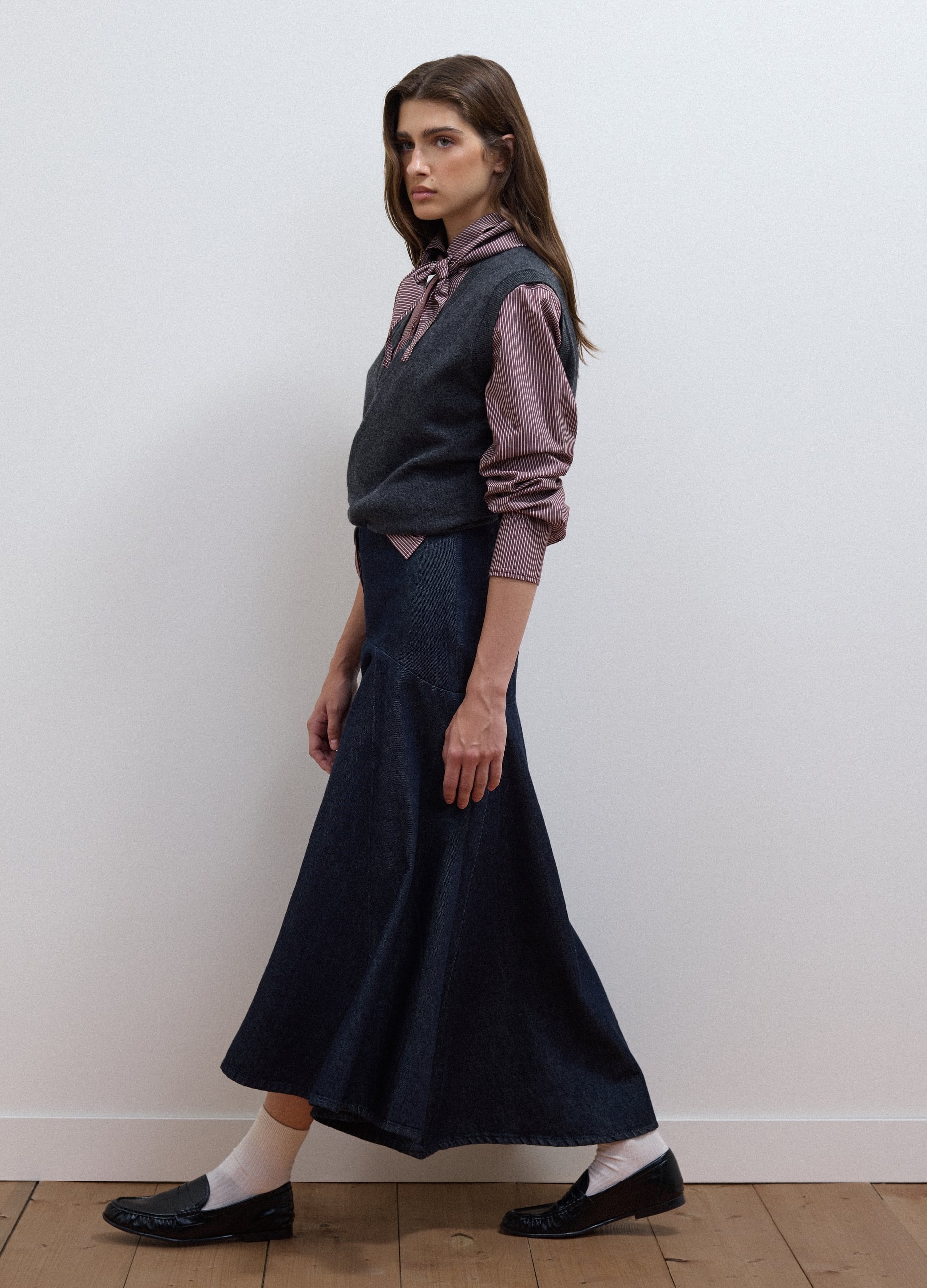 LES COPAINS, Gonna Midi In Denim Di Puro Cotone, Donna, Blu, Taglia: XS