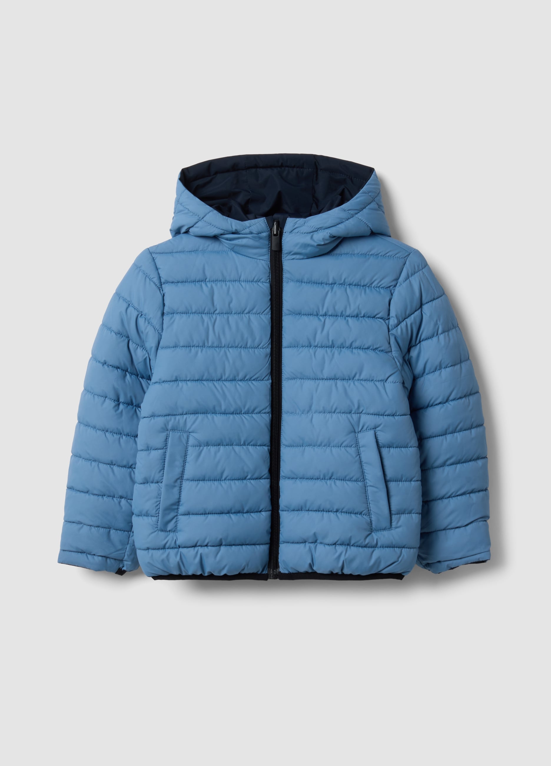 Ovs Kids Chicos Azul Cielo/Azul Cazadora Ultralight Reversible Con Capucha Y Cremallera Para Niño, Niño, Talla: 8-9