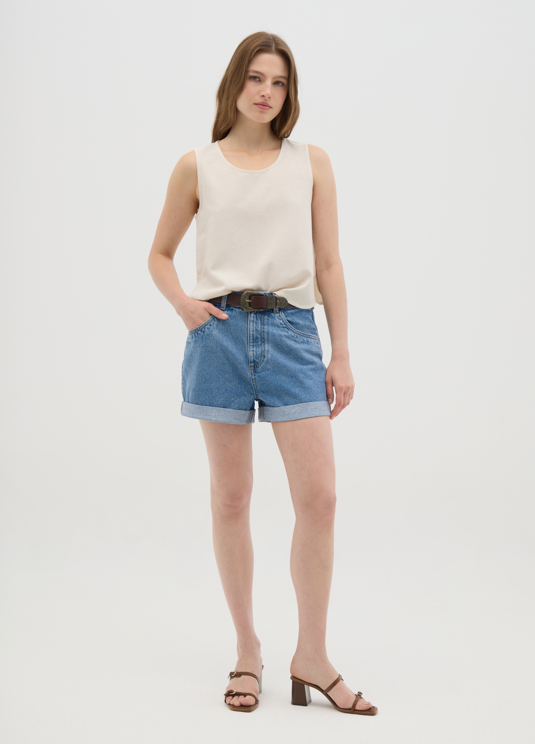 OVS , Canotta Da Donna In Misto Cotone Beige Regular Fit, Beige, Taglia: 46