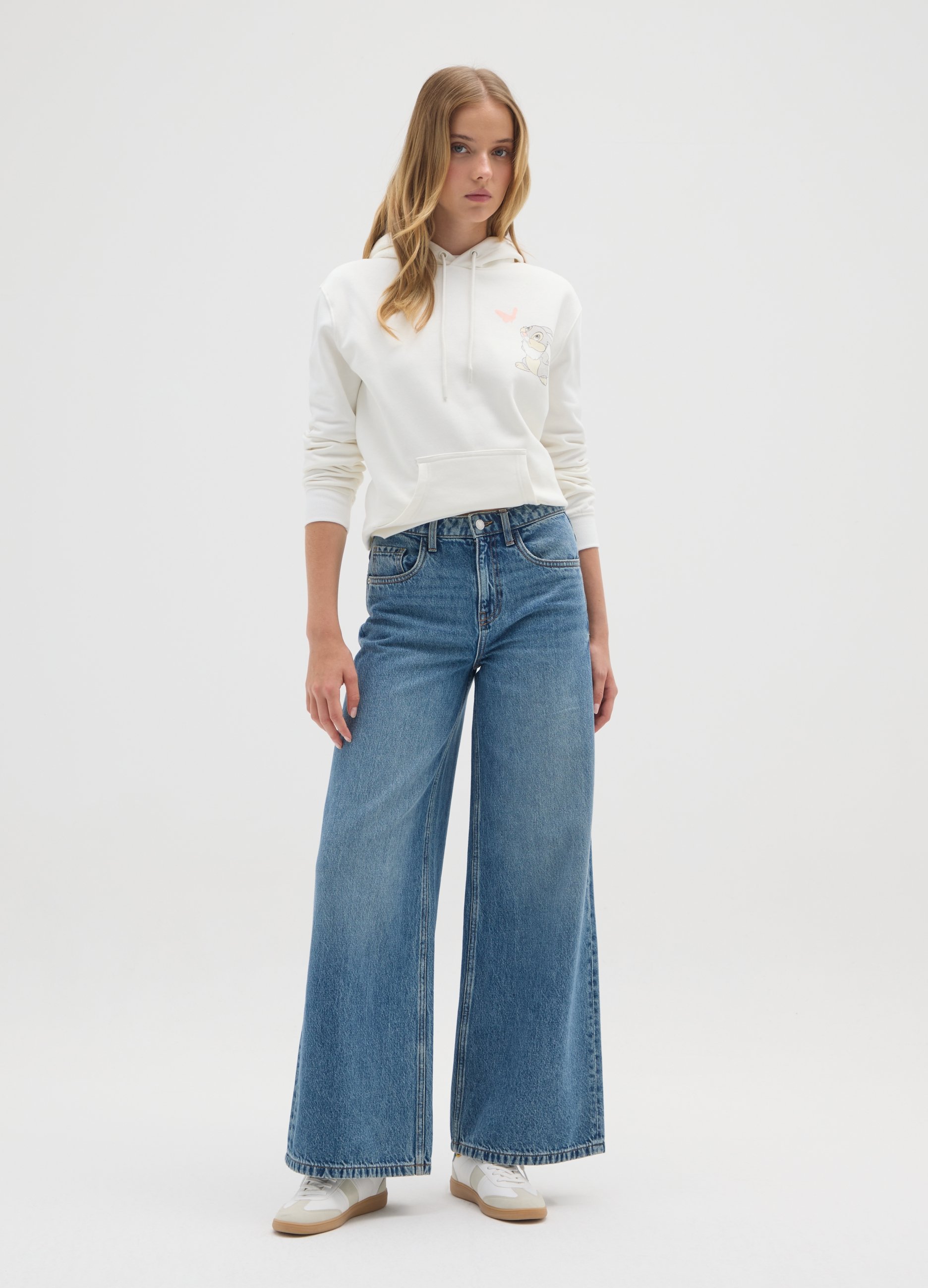 OVS, Felpa In Misto Cotone Bianca Regular Fit Con Stampa, Donna, Bianco, Taglia: M