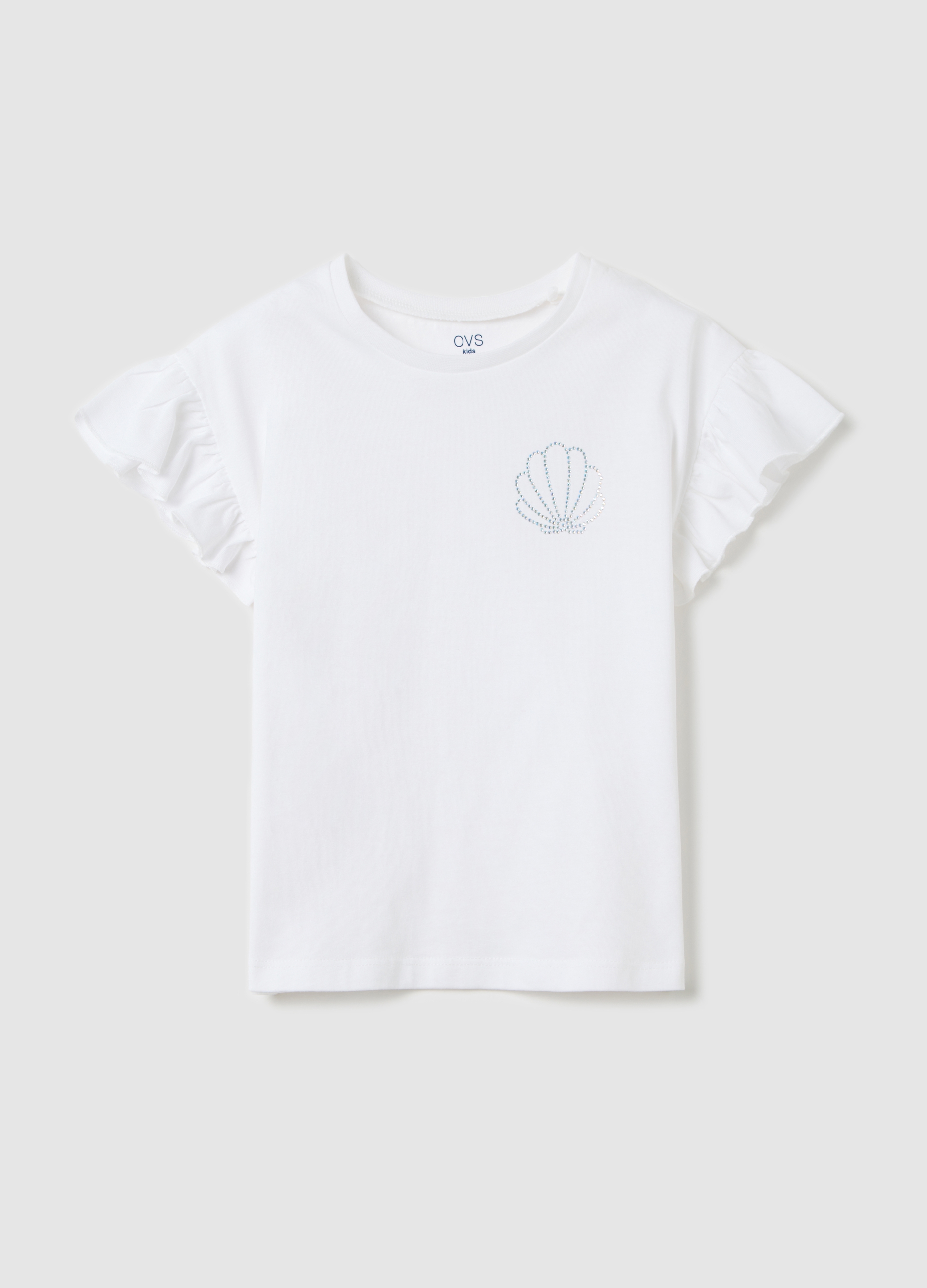 Camiseta Blanca De Algodón Con Strass, Niña, Blanco óptico, Talla: 8-9