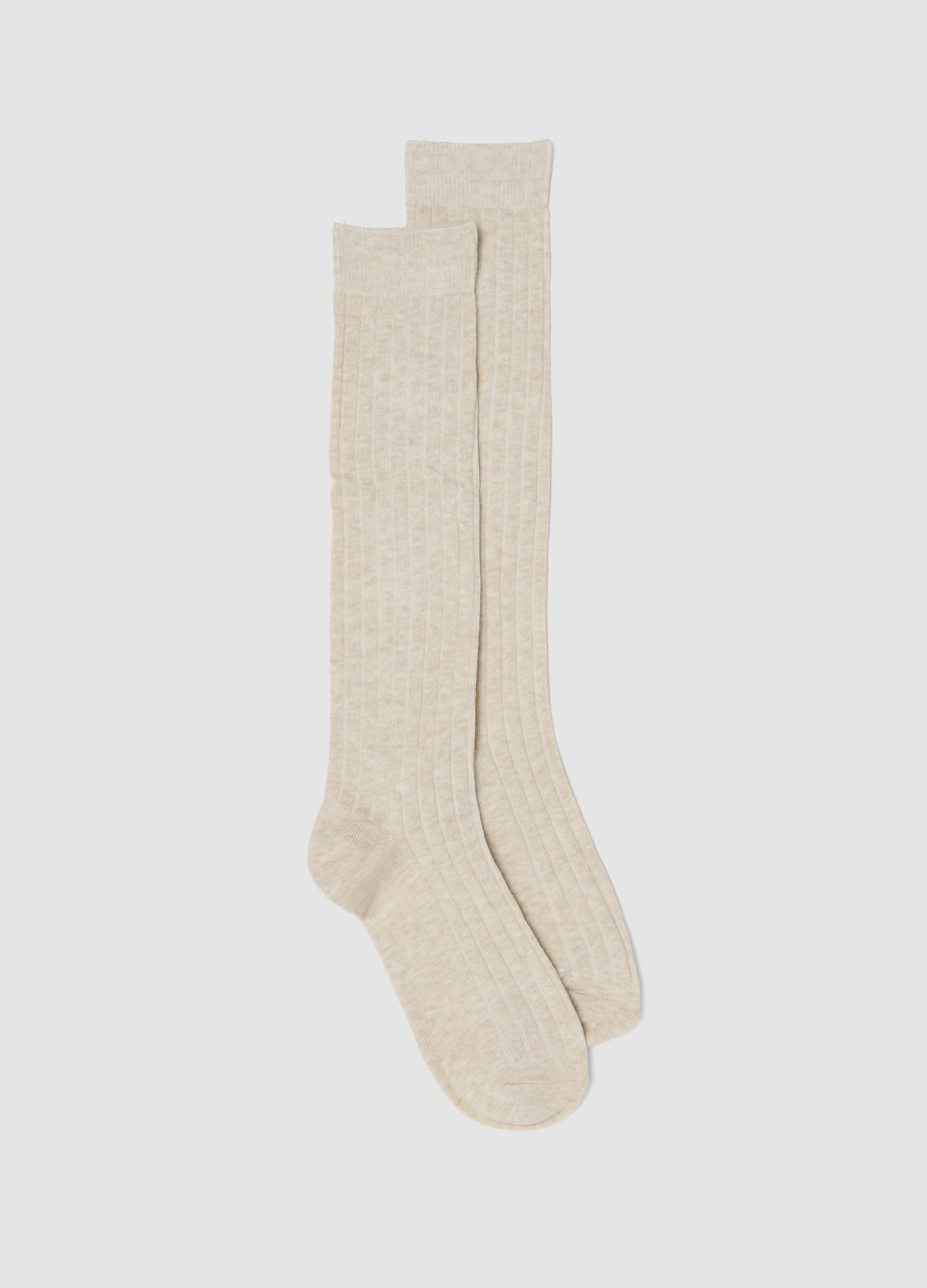B.ANGEL, Calze Beige Lunghe A Coste In Puro Cotone Organico, Donna, Beige, Taglia: 36-38