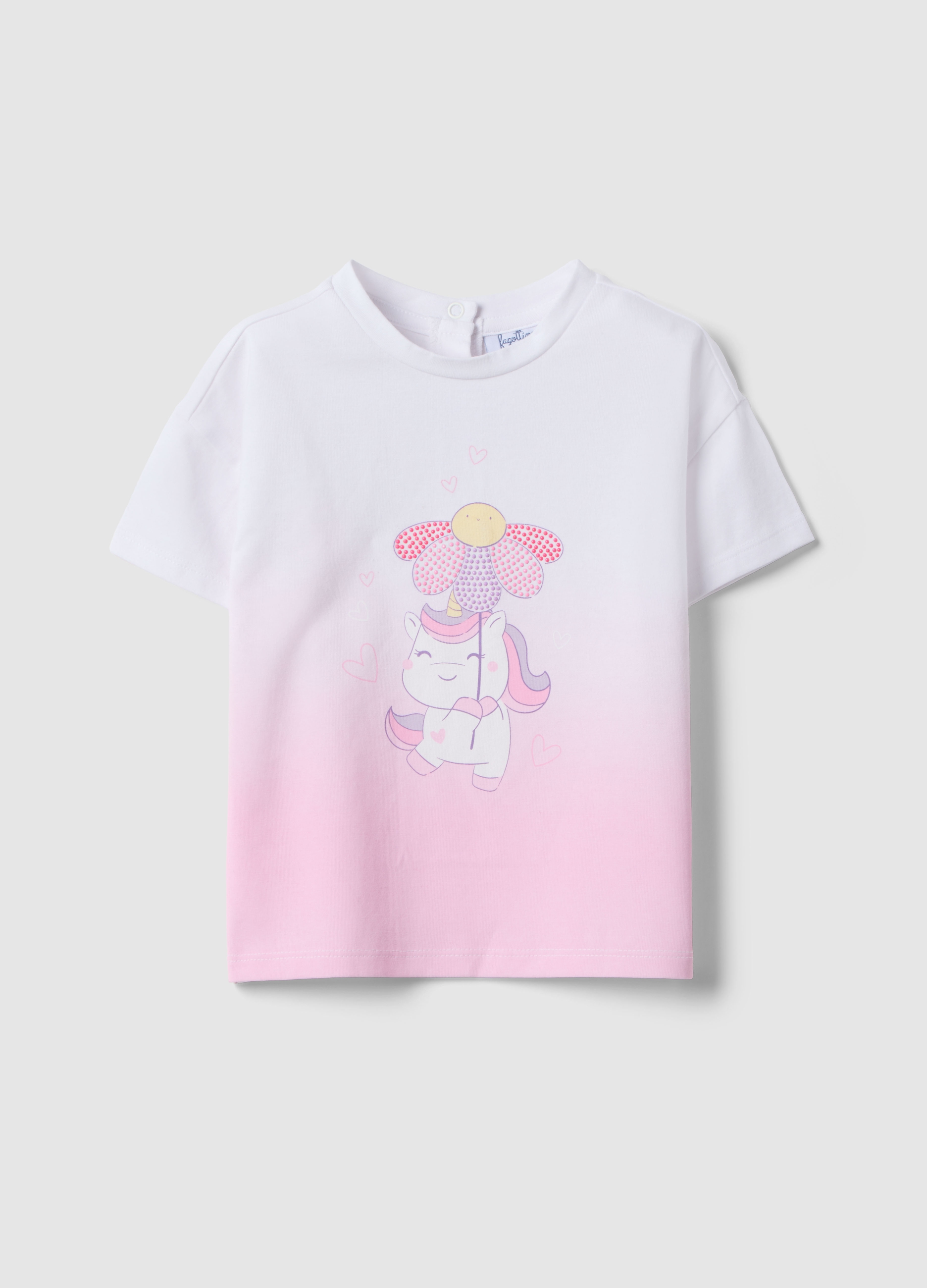 FAGOTTINO, Camiseta Multicolor De Algodón Elástico Para Niñas Con Unicornio, Niña, Blanco/rosa, Talla: 9-12