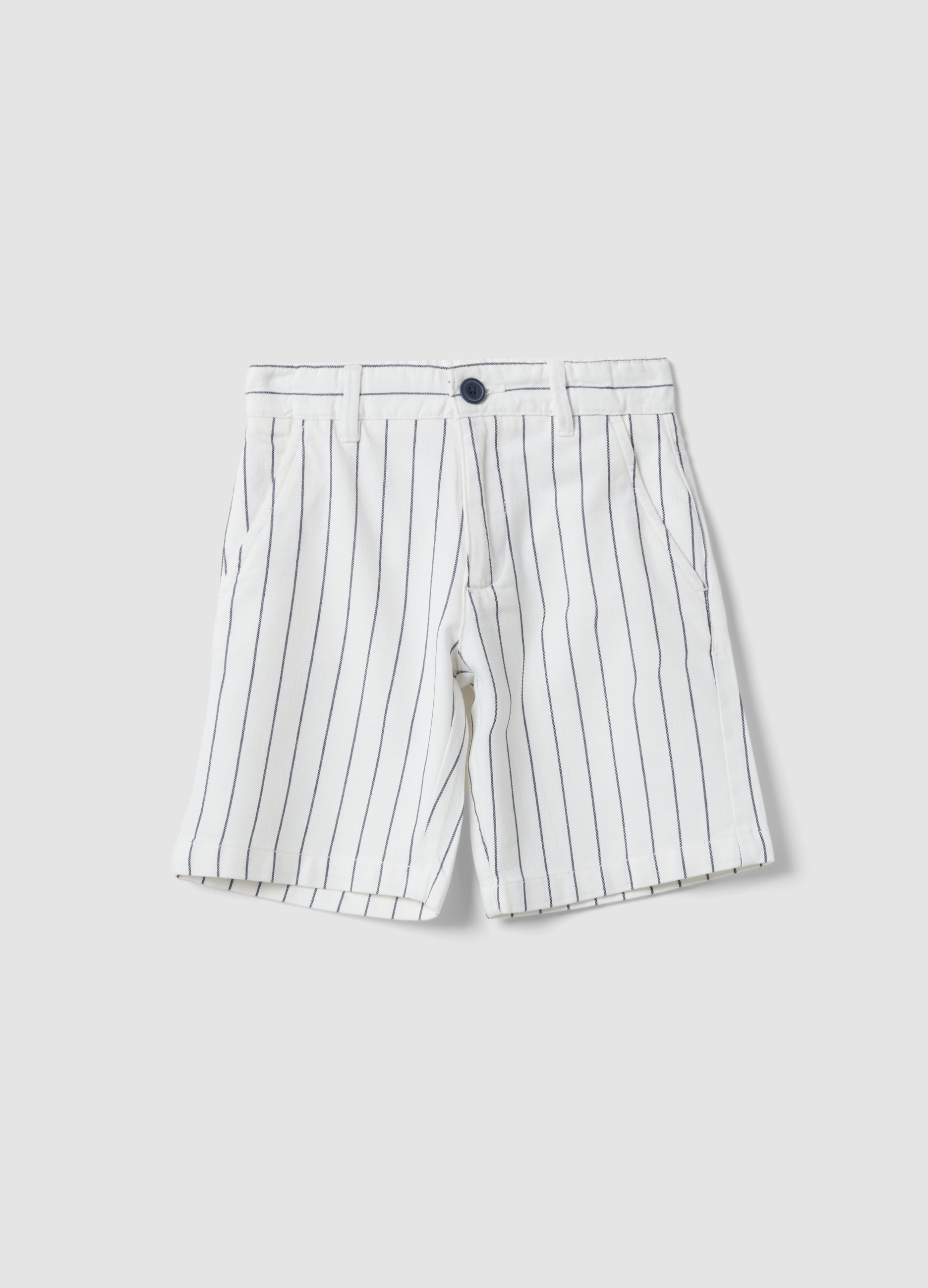 OVS KIDS, Pantalones Cortos De Niño De Algodón Puro A Rayas Multicolor Con Ajuste Regular, Niño, Blanco/azul, Talla: 7-8