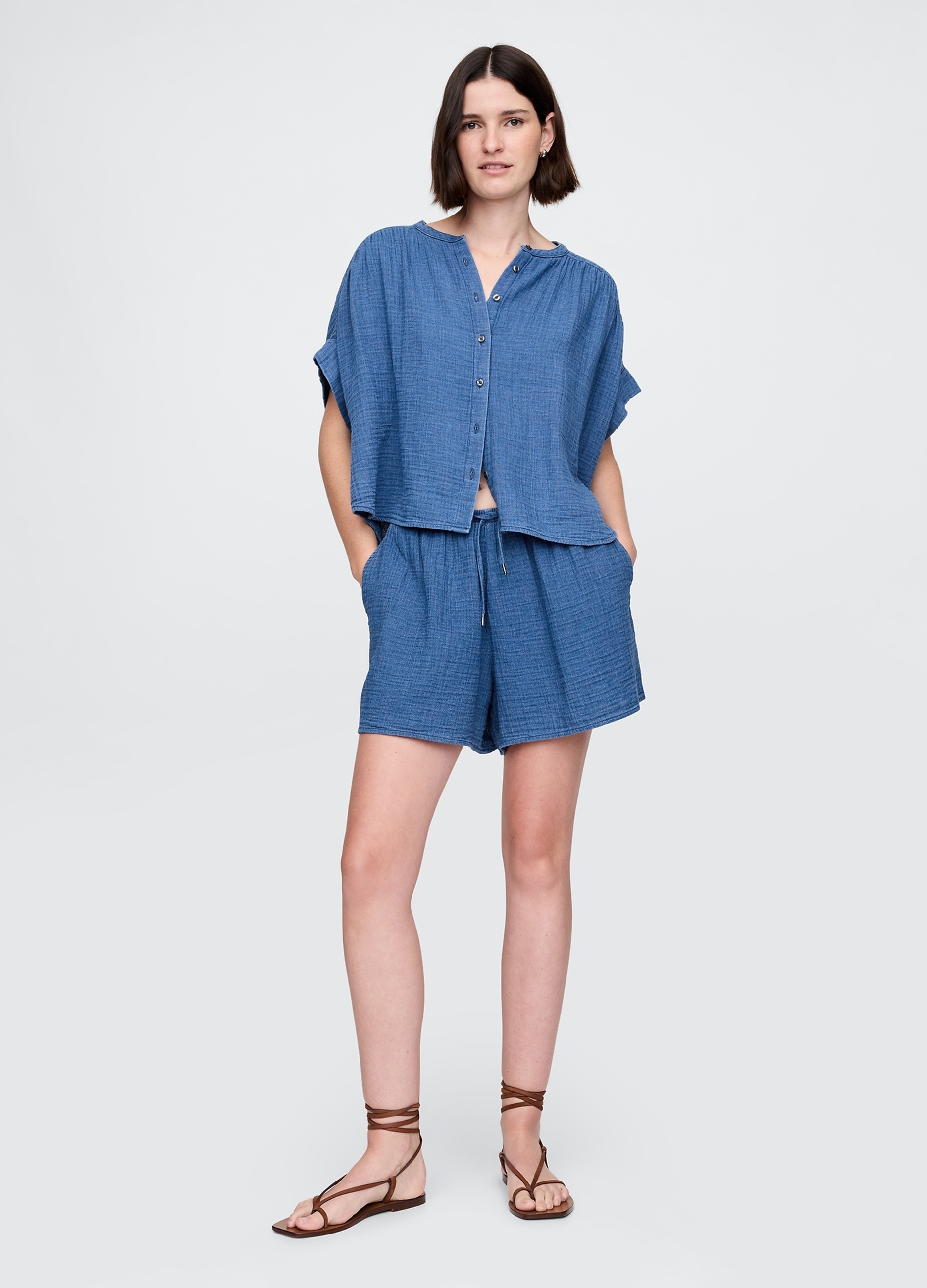 GAP, Shorts In Tessuto Leggero, Donna, Azzurro, Taglia: S