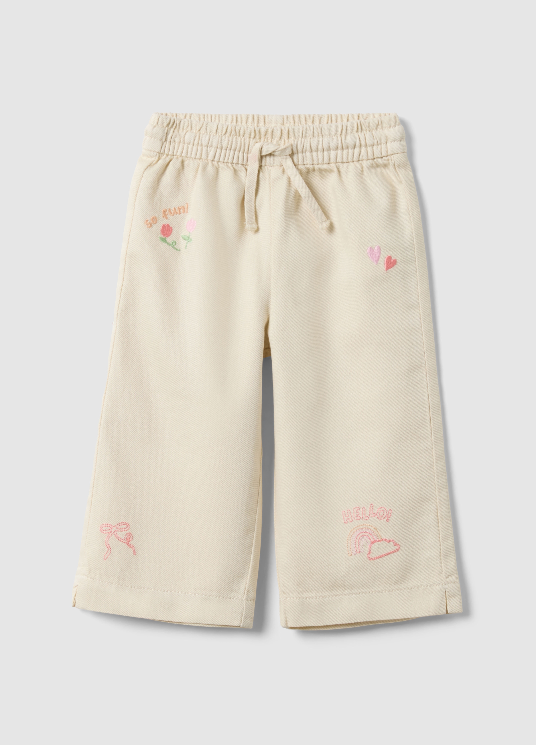 FAGOTTINO, Pantalón Beige Wide Leg De Algodón Puro Para Bebé Niña Con Detalles Bordados, Niña, Beige, Talla: 30-36