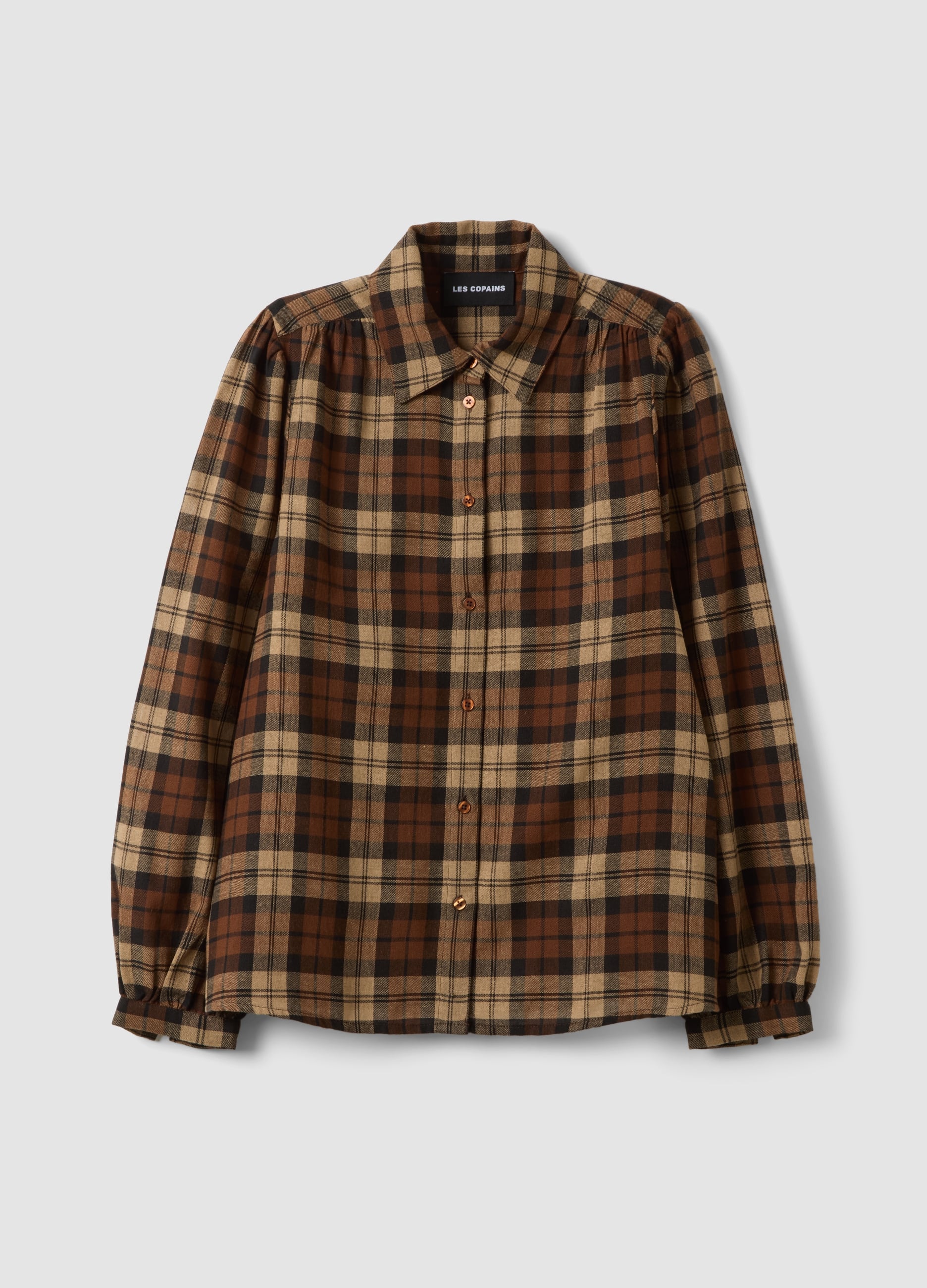 LES COPAINS, Camicia Marrone A Quadri Con Colletto Classico, Donna, Nero, Taglia: 40