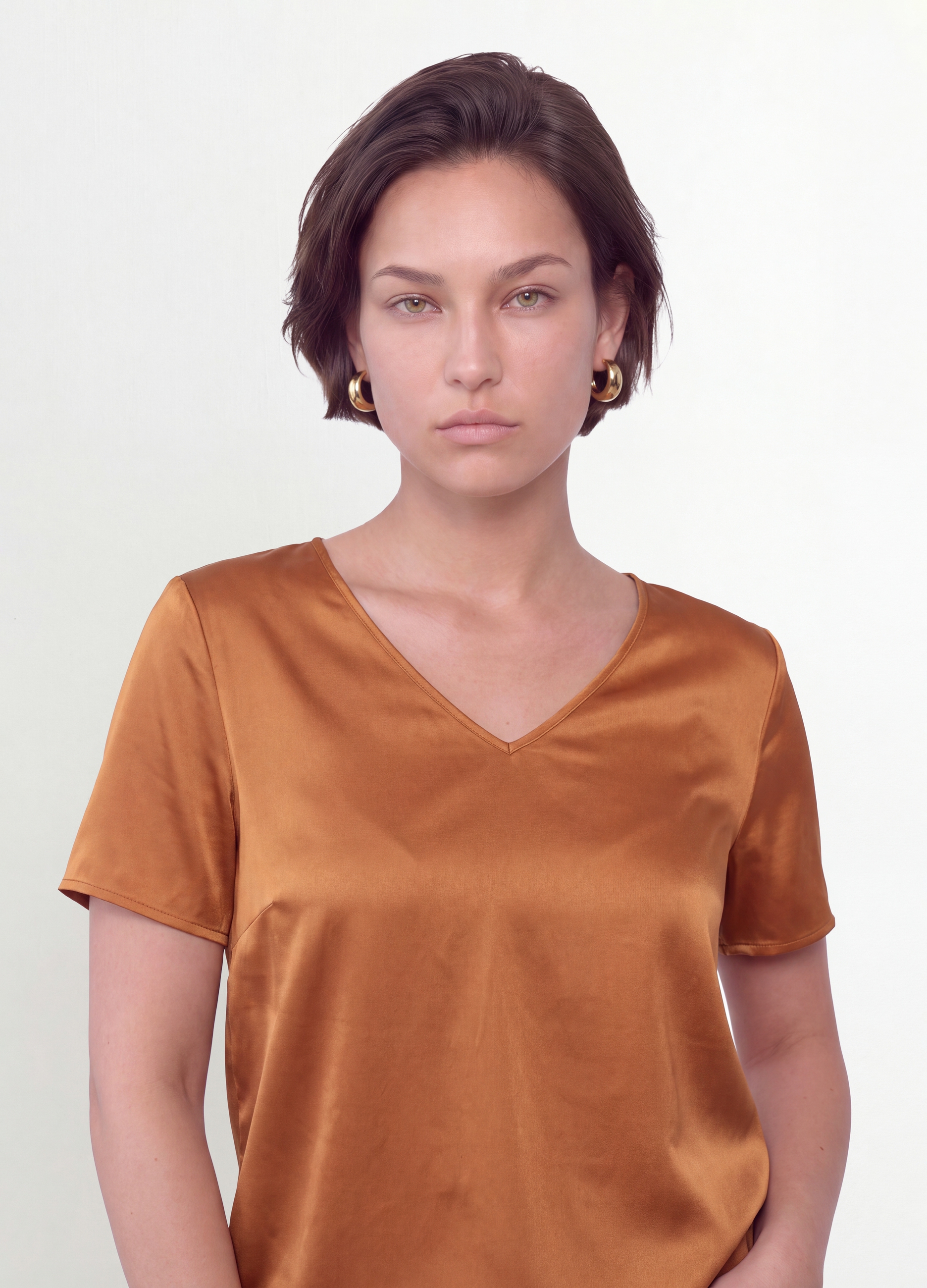 MYA, Blusa Satinata Marrone In Tessuto Elasticizzato Con Scollo A V Regular Fit, Donna, Marrone, Taglia: XL