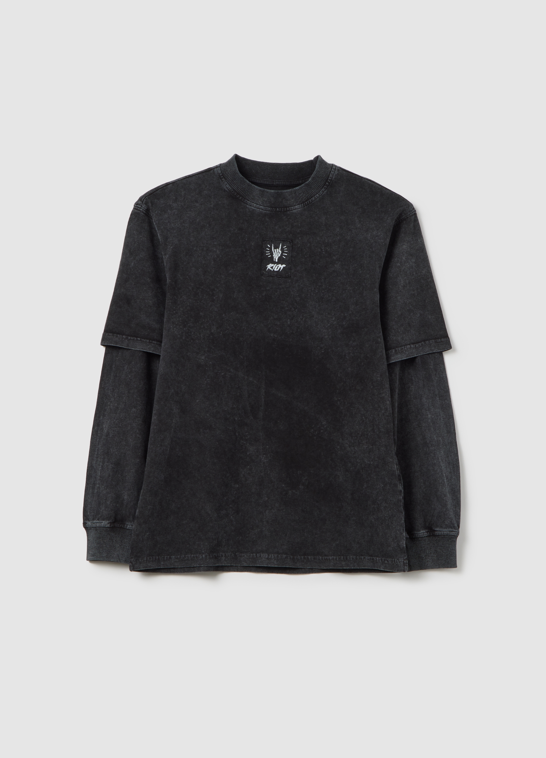 T-shirt Nera A Maniche Lunghe Da Ragazzo In Puro Cotone, Niño, Gunmetal, Talla: 12-13