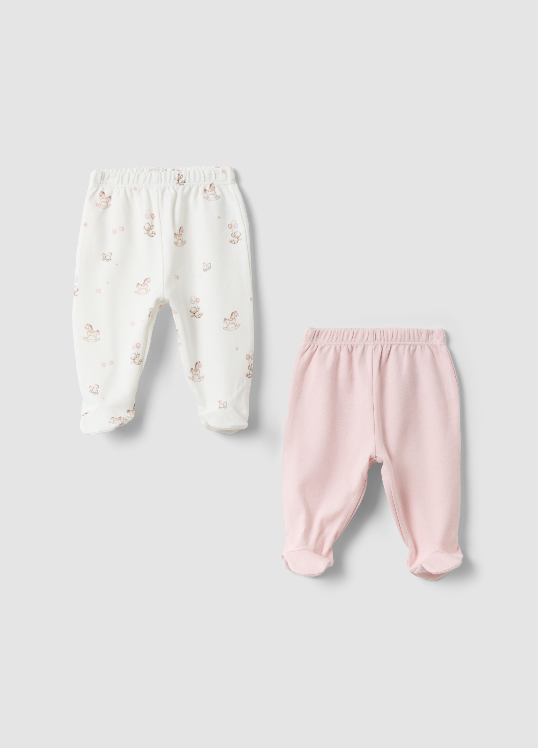 FAGOTTINO, Bipack Di Leggings Rosa E Bianco In Cotone Organico Con Piedini, Neonato, Multicolor, Taglia: 3-6