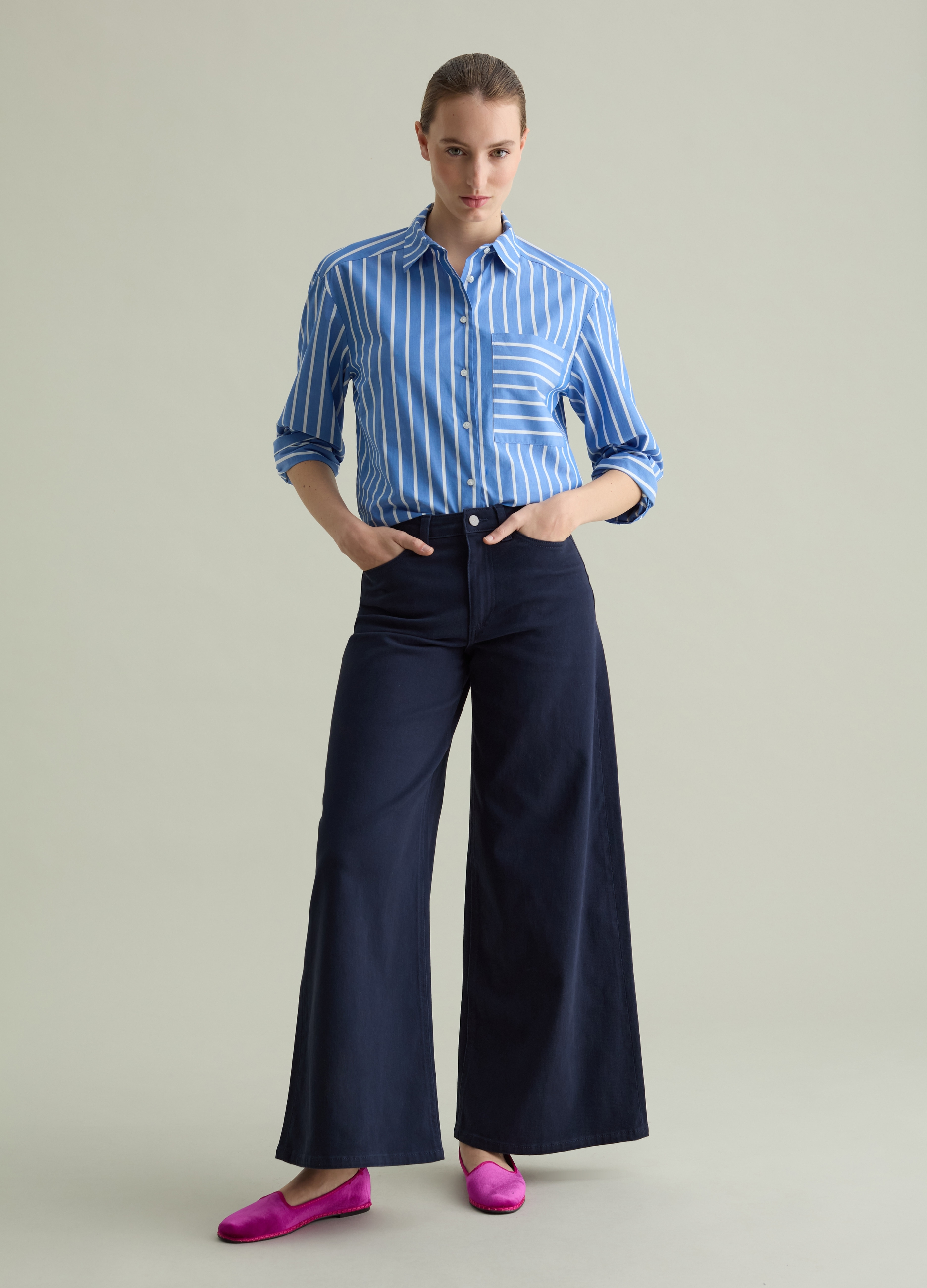 PIOMBO, Pantalone Flare Fit In Cotone Stretch, Donna, Blu, Taglia: 38