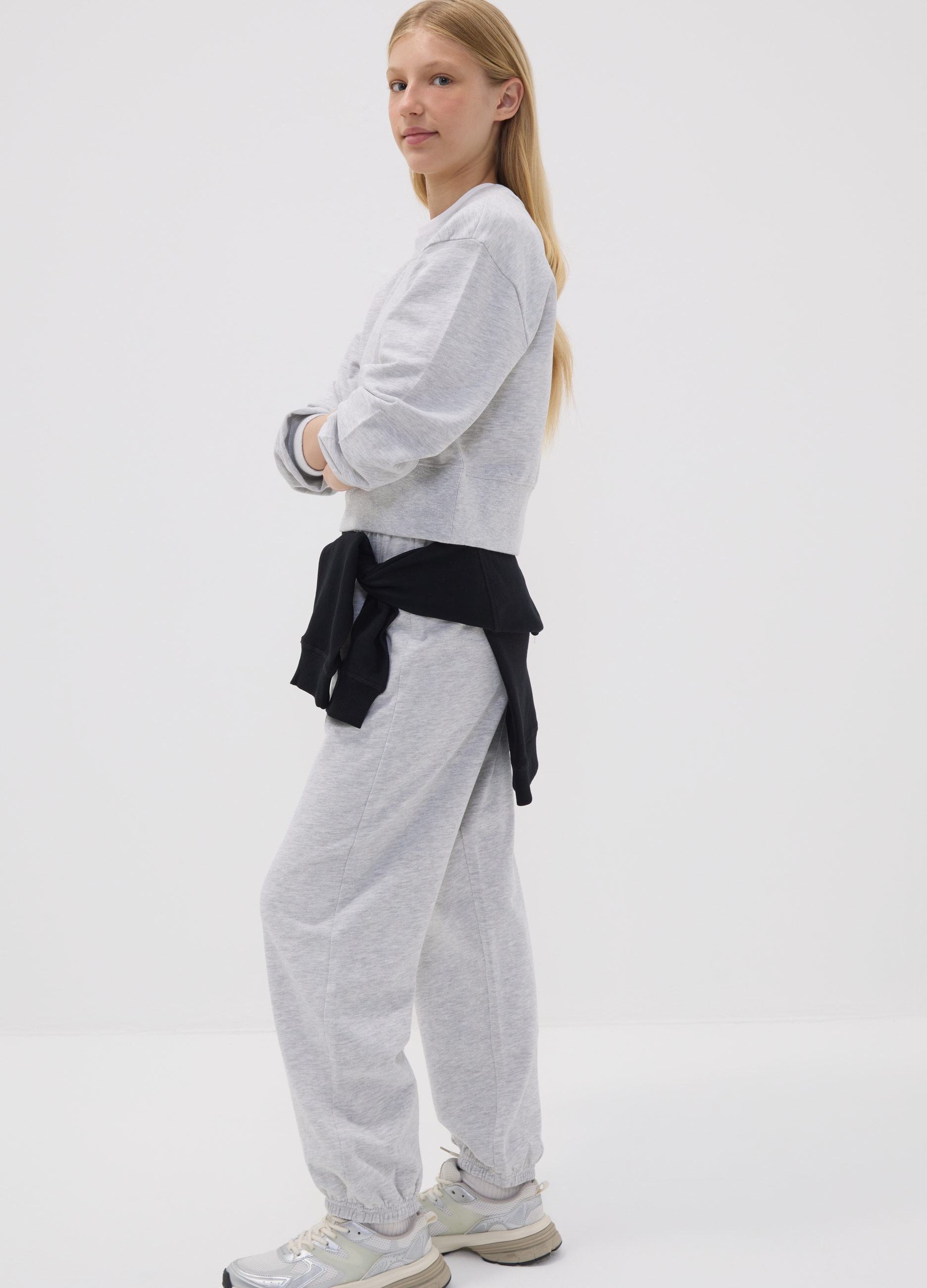 OVS KIDS, Pantaloni Jogger Grigi In Misto Cotone Organico E Viscosa Per Ragazza, Bambina, Grigio, Taglia: 13-14