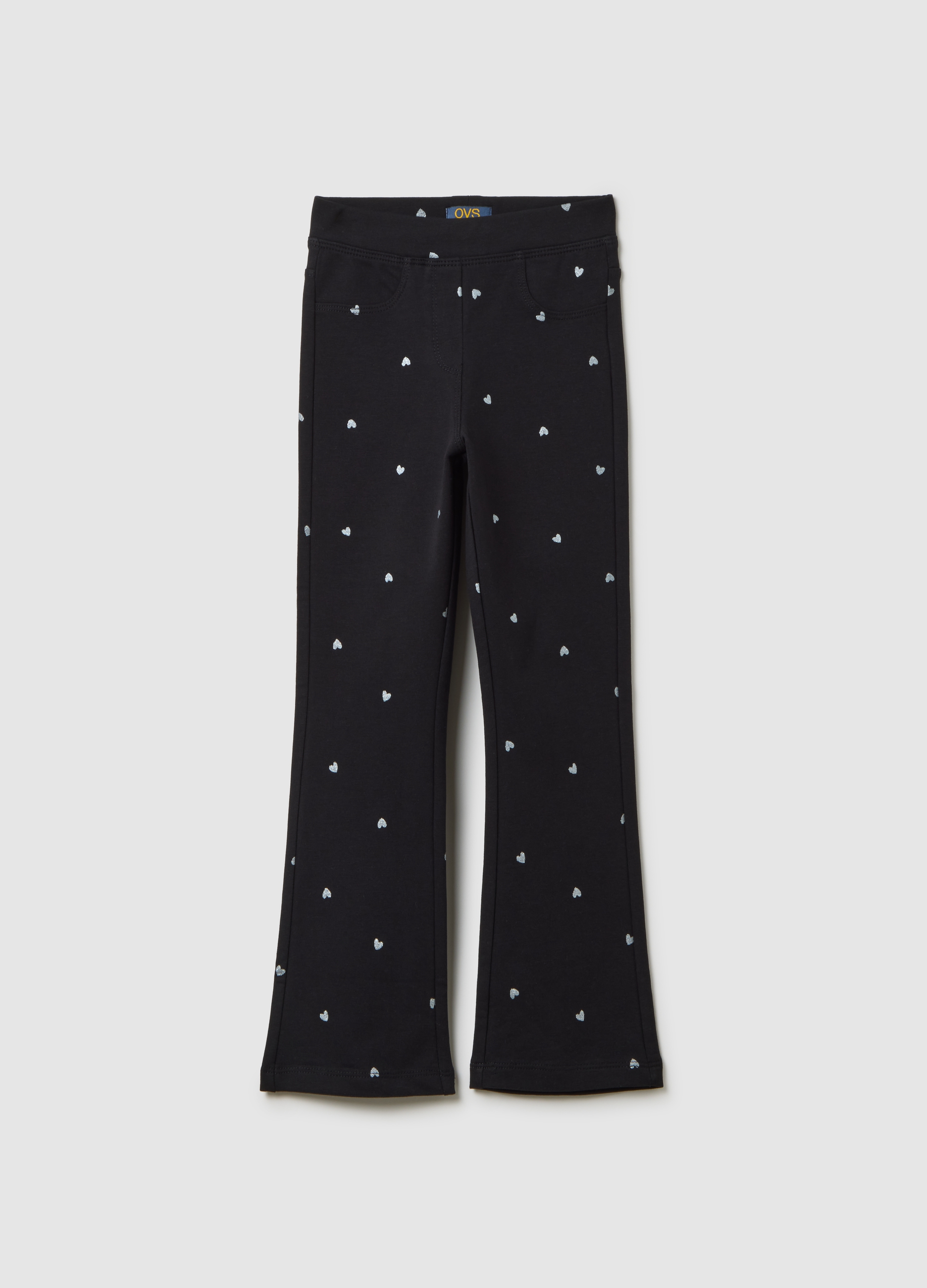 OVS, Mädchen-schwarz-cotton-flare-hosen Mit Herzen, Mädchen, Gunmetal, Größe: 3-4