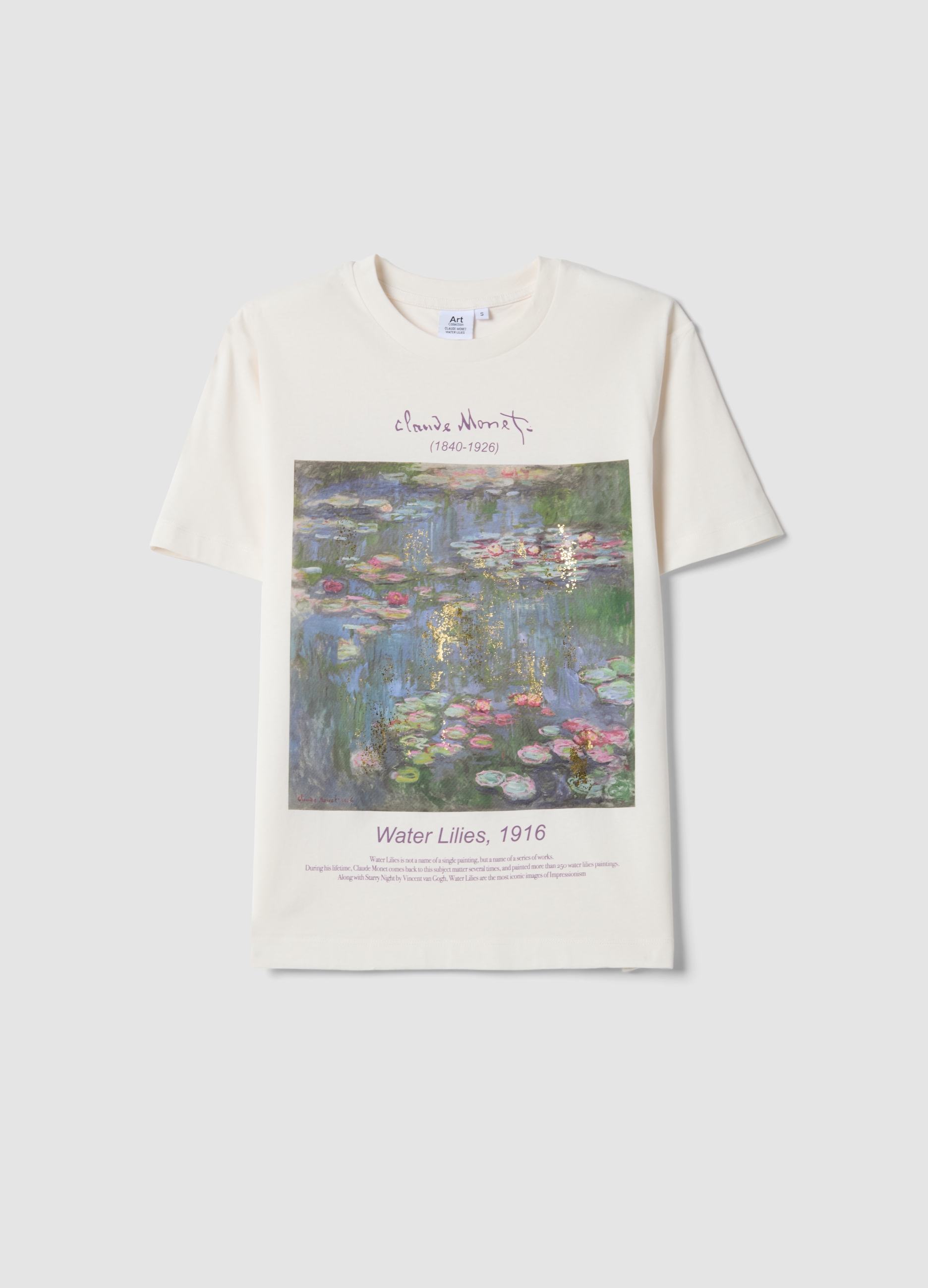 LES COPAINS, White Pure Cotton Regular Fit T-shirt With Monet Print, Mujer, Blanco suave, Talla: 40