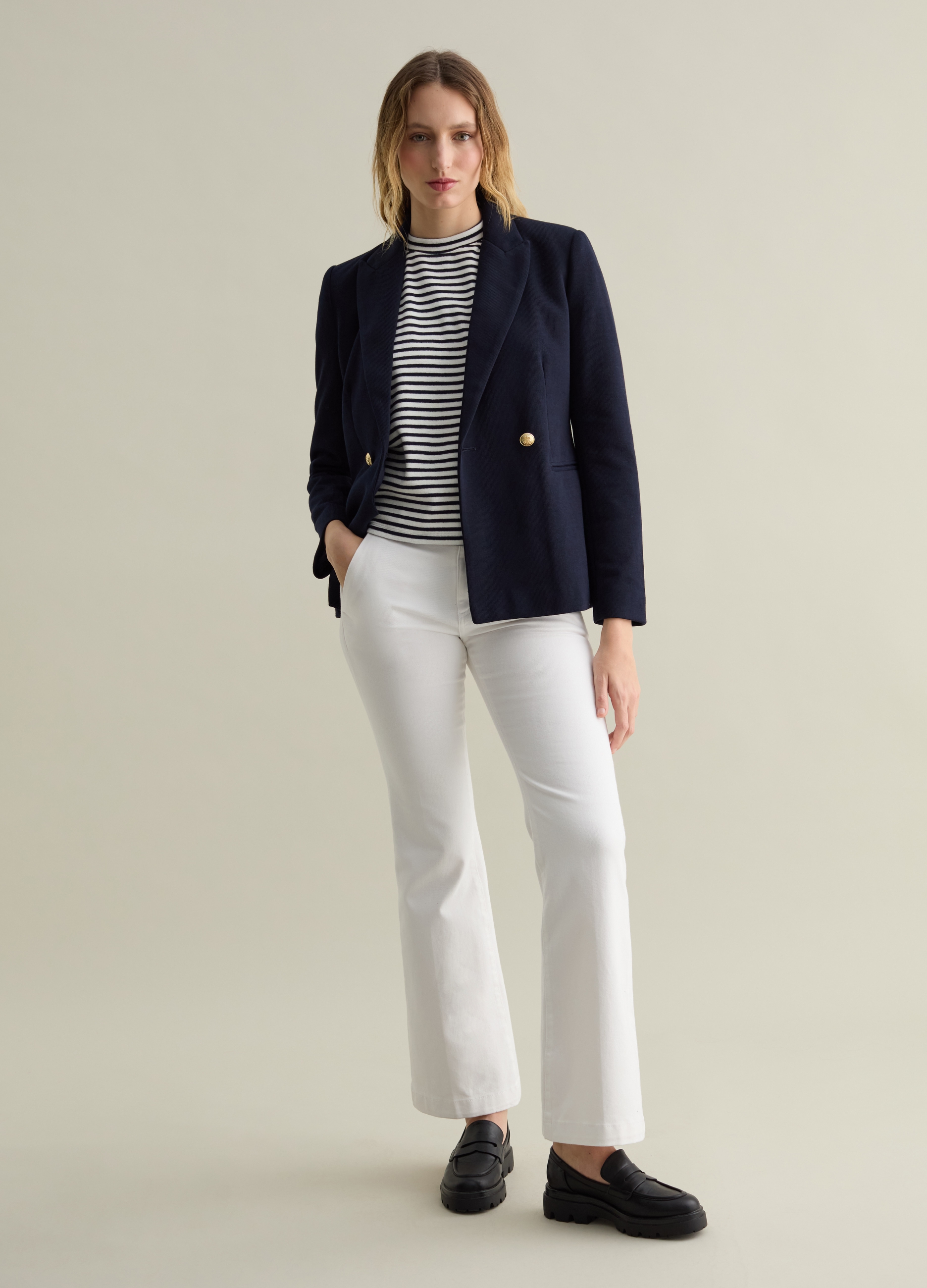 PIOMBO, Blazer Doppiopetto In Maglia Con Bottoni Dorati, Donna, Blu, Taglia: M