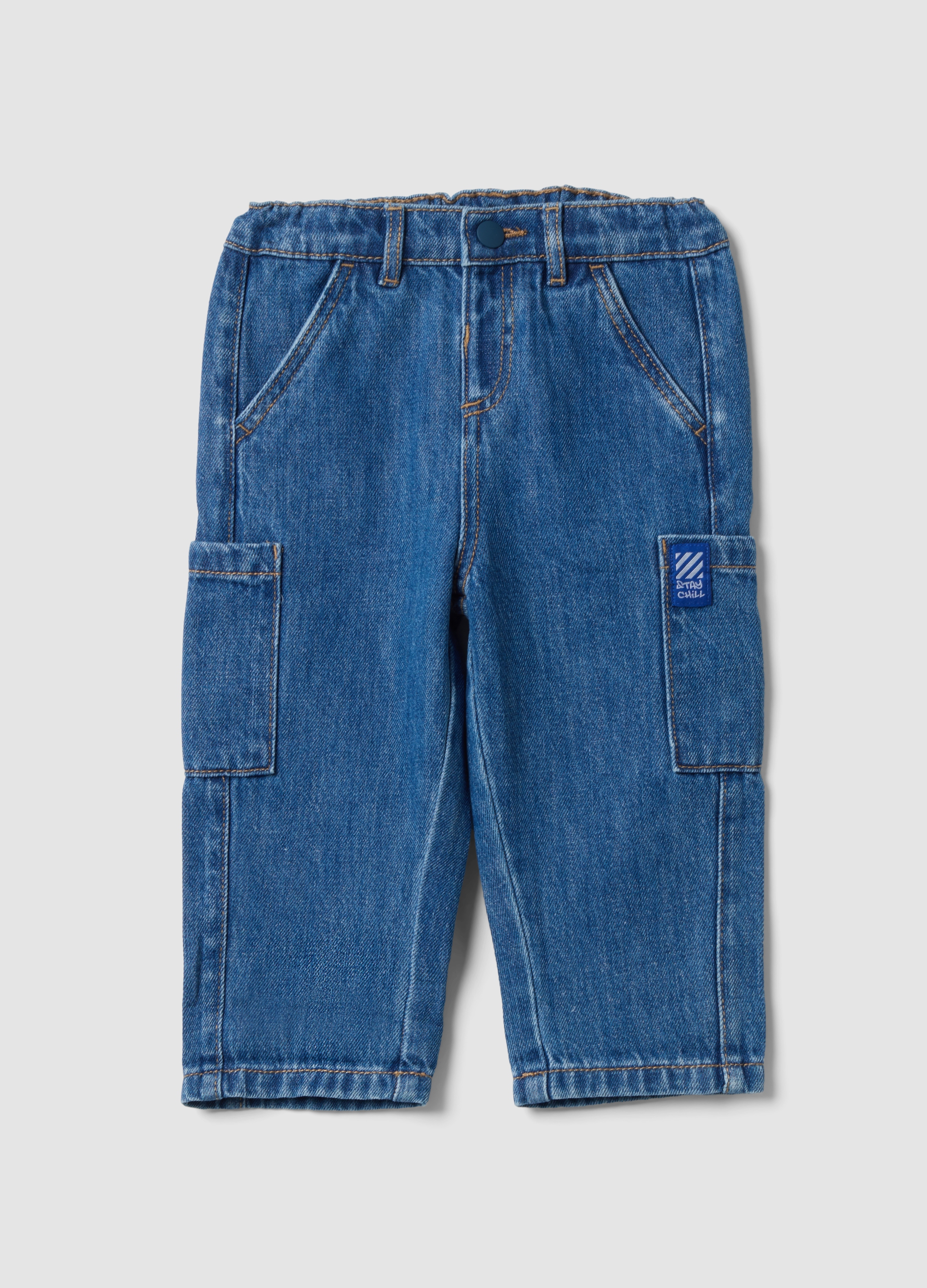 FAGOTTINO, Pantaloni Blu In Denim Cargo In Misto Cotone E Viscosa Per Bimbo, Bambino, Blu, Taglia: 30-36