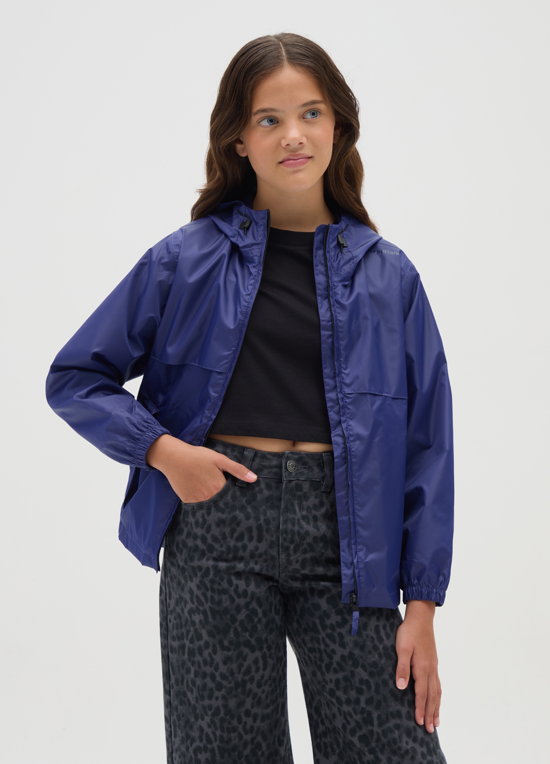 Chaqueta Azul Con Capucha Para Niña, Niña, Azul marino, Talla: 8