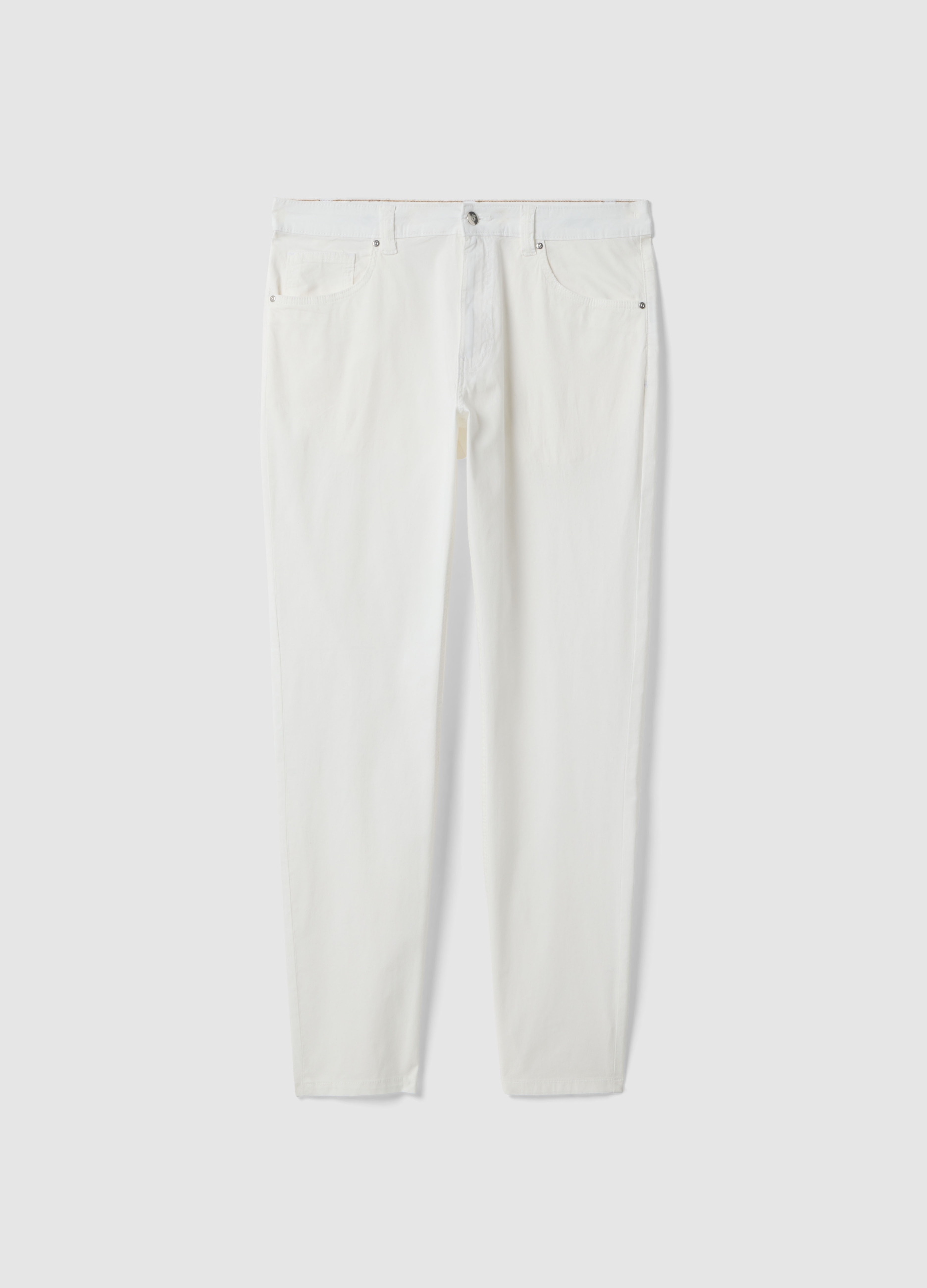 Pantalones Blancos Ajustados De Algodón Elástico, Hombre, Blanco hielo, Talla: 56