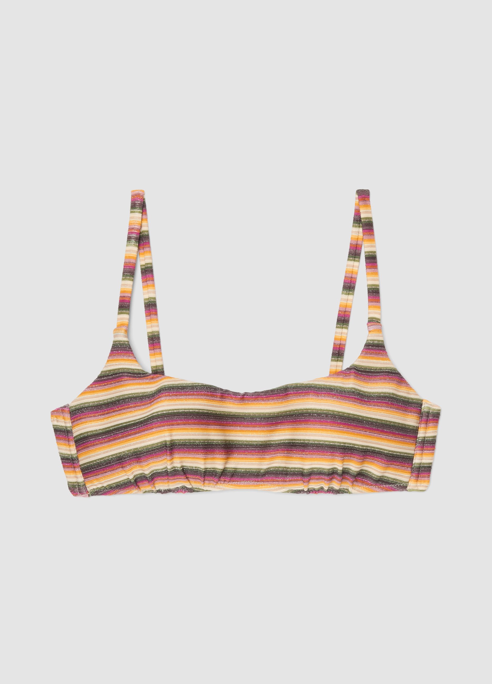 OVS, Top Bikini Bralette In Tessuto Elasticizzato A Righe Multicolor, Donna, Multicolor, Taglia: 5