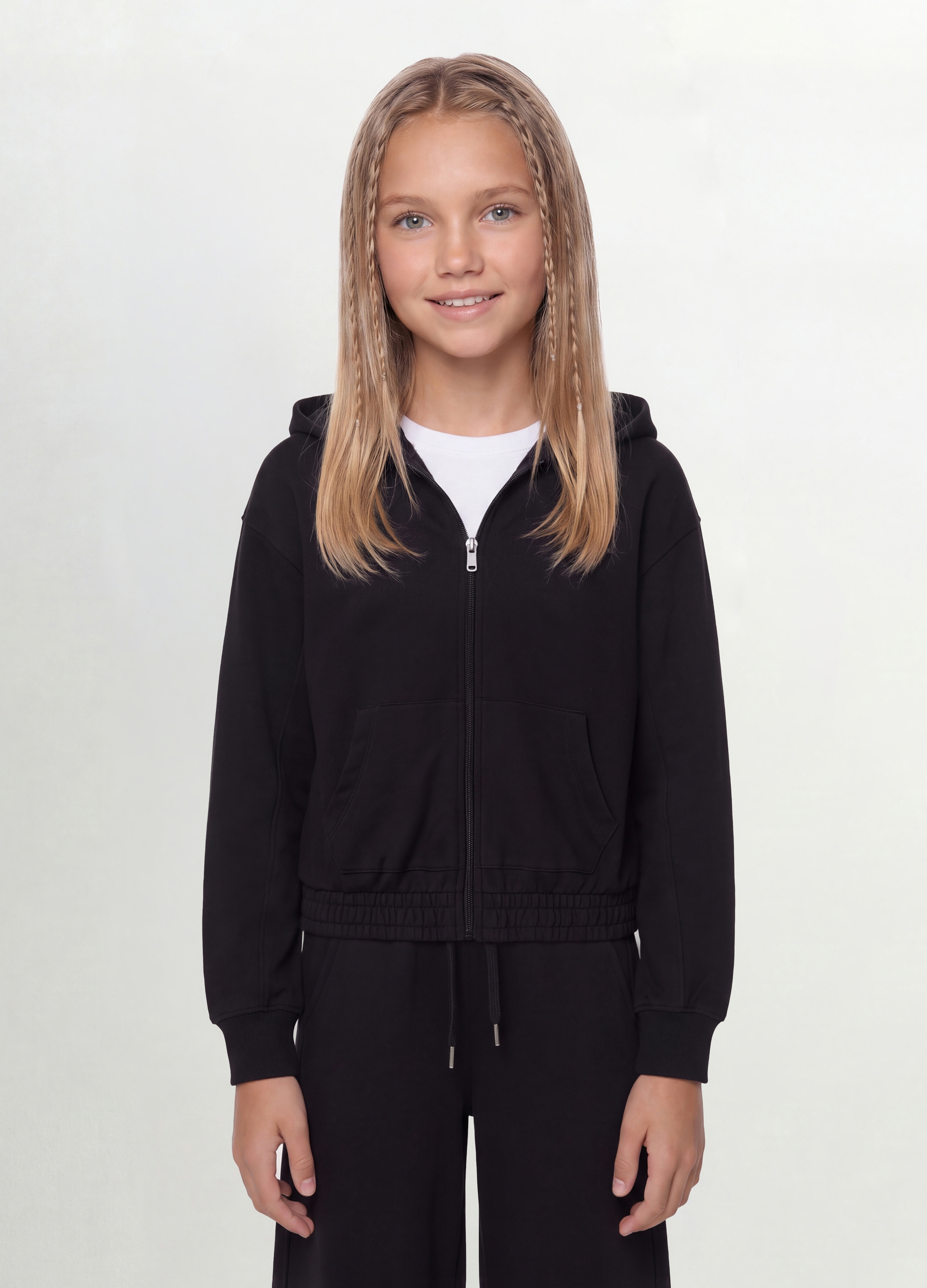 OVS KIDS, Felpa Nera Con Cappuccio In Cotone Organico, Bambina, Nero, Taglia: 14-15