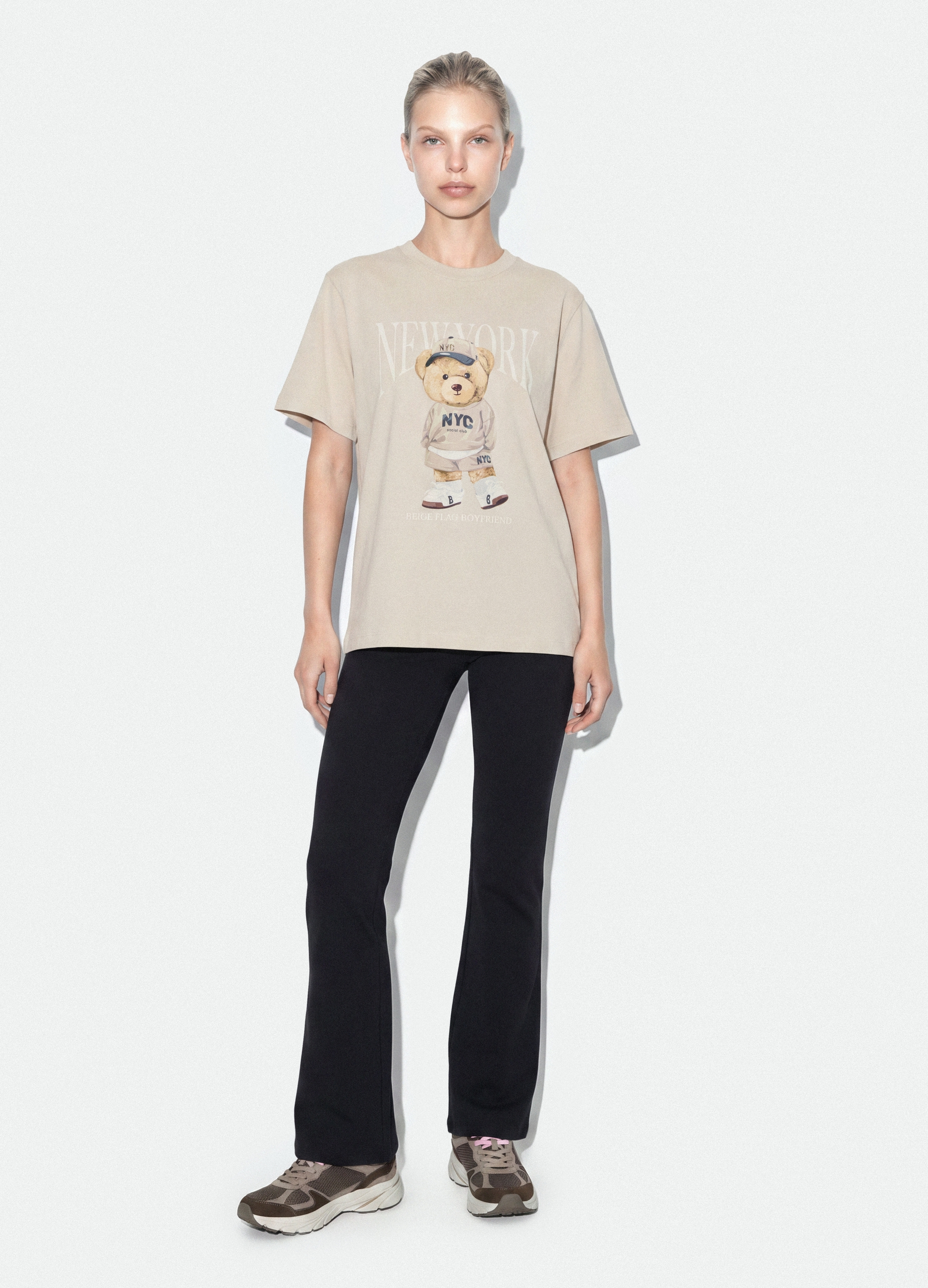 B.ANGEL, T-shirt Beige Relaxed Fit In Puro Cotone Con Stampa Teddy, Donna, Beige, Taglia: XXS