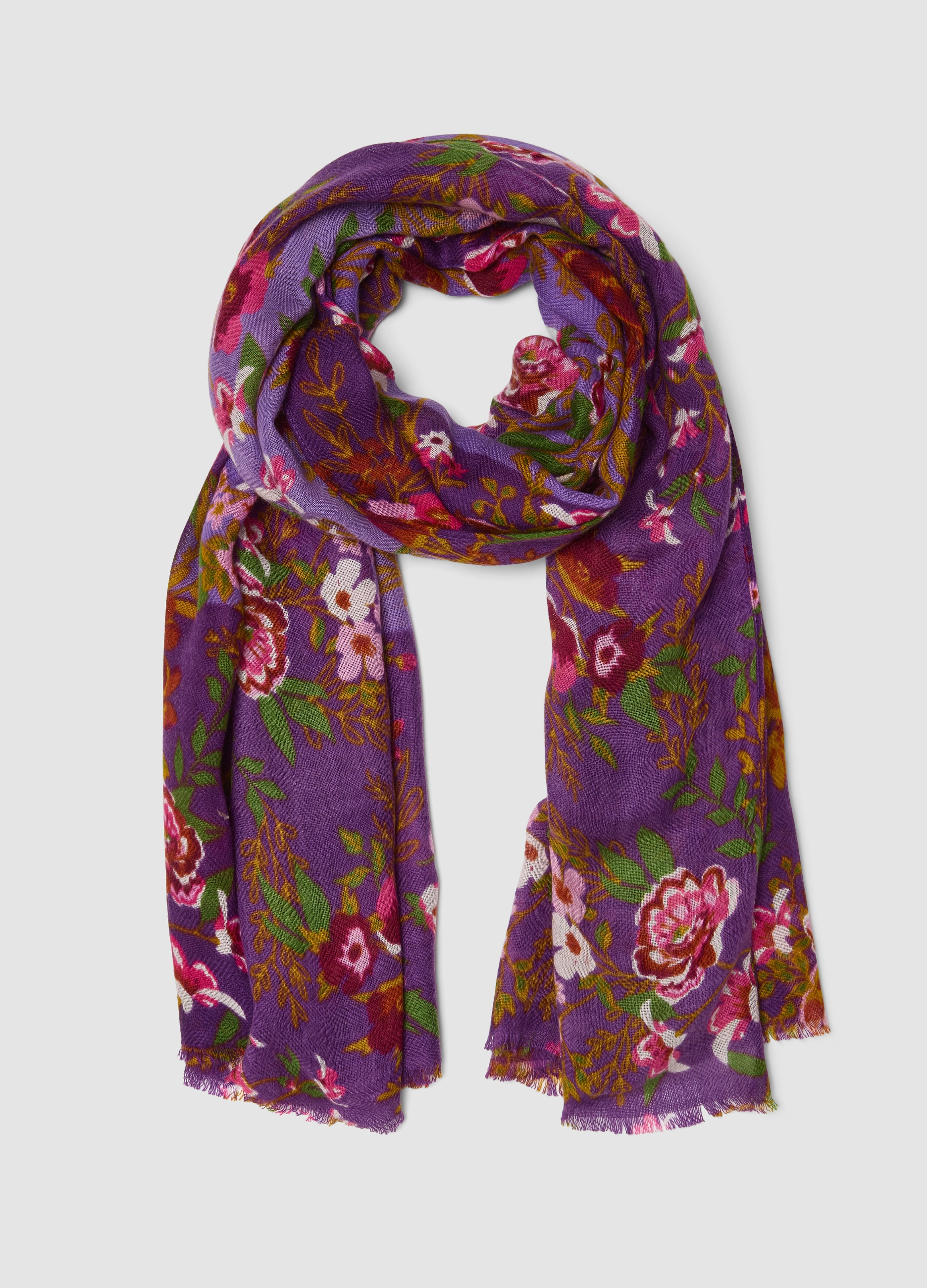 PIOMBO, Foulard Viola In Misto Lana Con Fantasia Floreale, Donna, Viola, Taglia: ONE SIZE