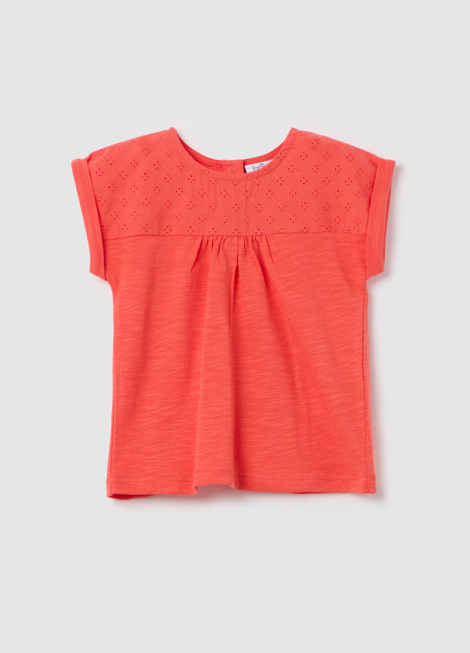 FAGOTTINO, T-shirt In Cotone Con Inserto Sangallo, Bambina, Rosso, Taglia: 12-18