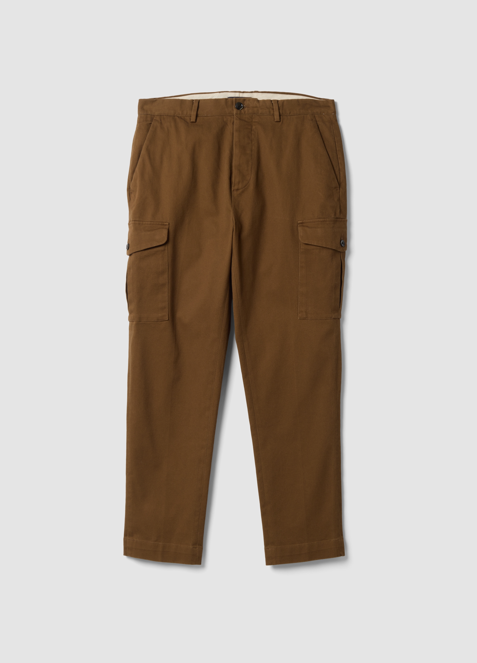 PIOMBO, Pantaloni Marroni Cargo In Twill Di Cotone Elasticizzato Comfort Fit, Uomo, Marrone, Taglia: 54