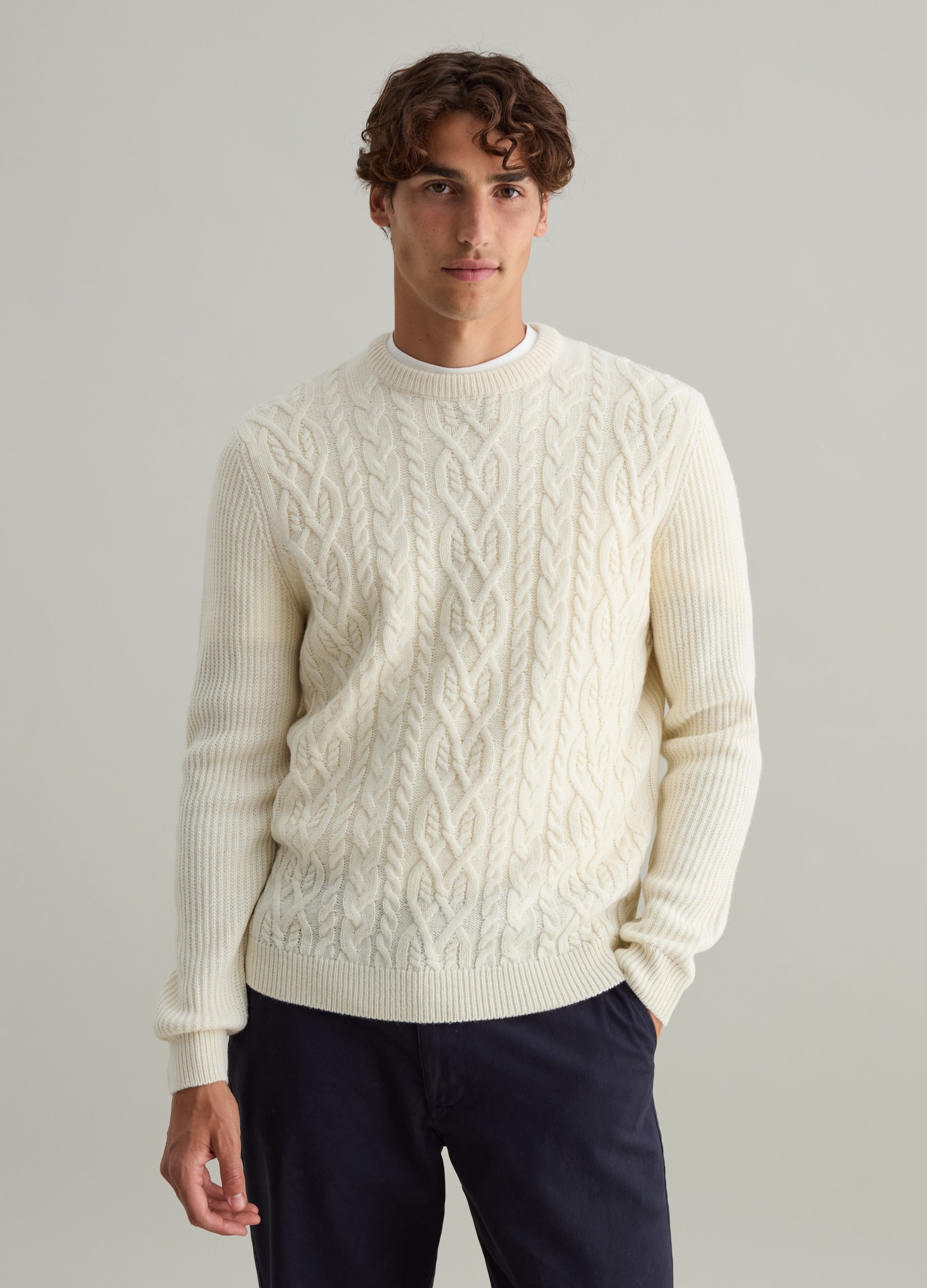 Jersey De Punto Trenzado, Hombre, Blanco, Talla: XL