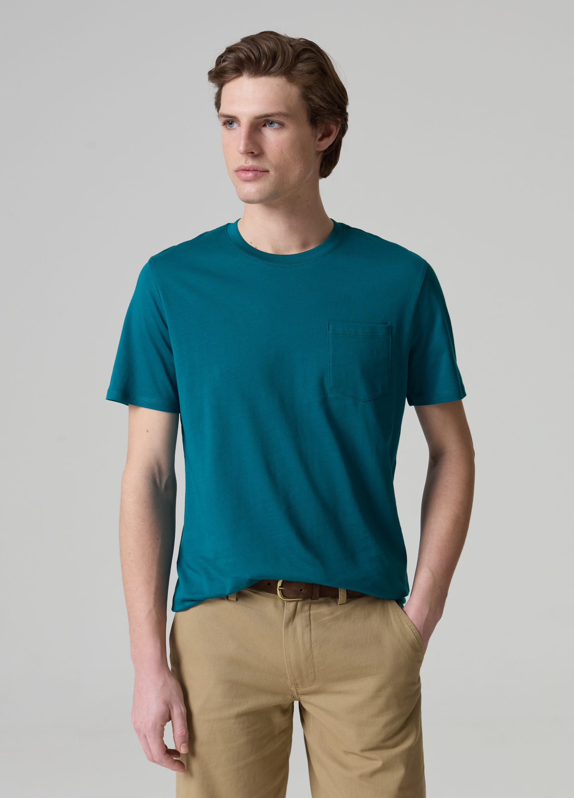 PIOMBO, T-shirt In Cotone Supima Con Tasca, Uomo, Blu, Taglia: S