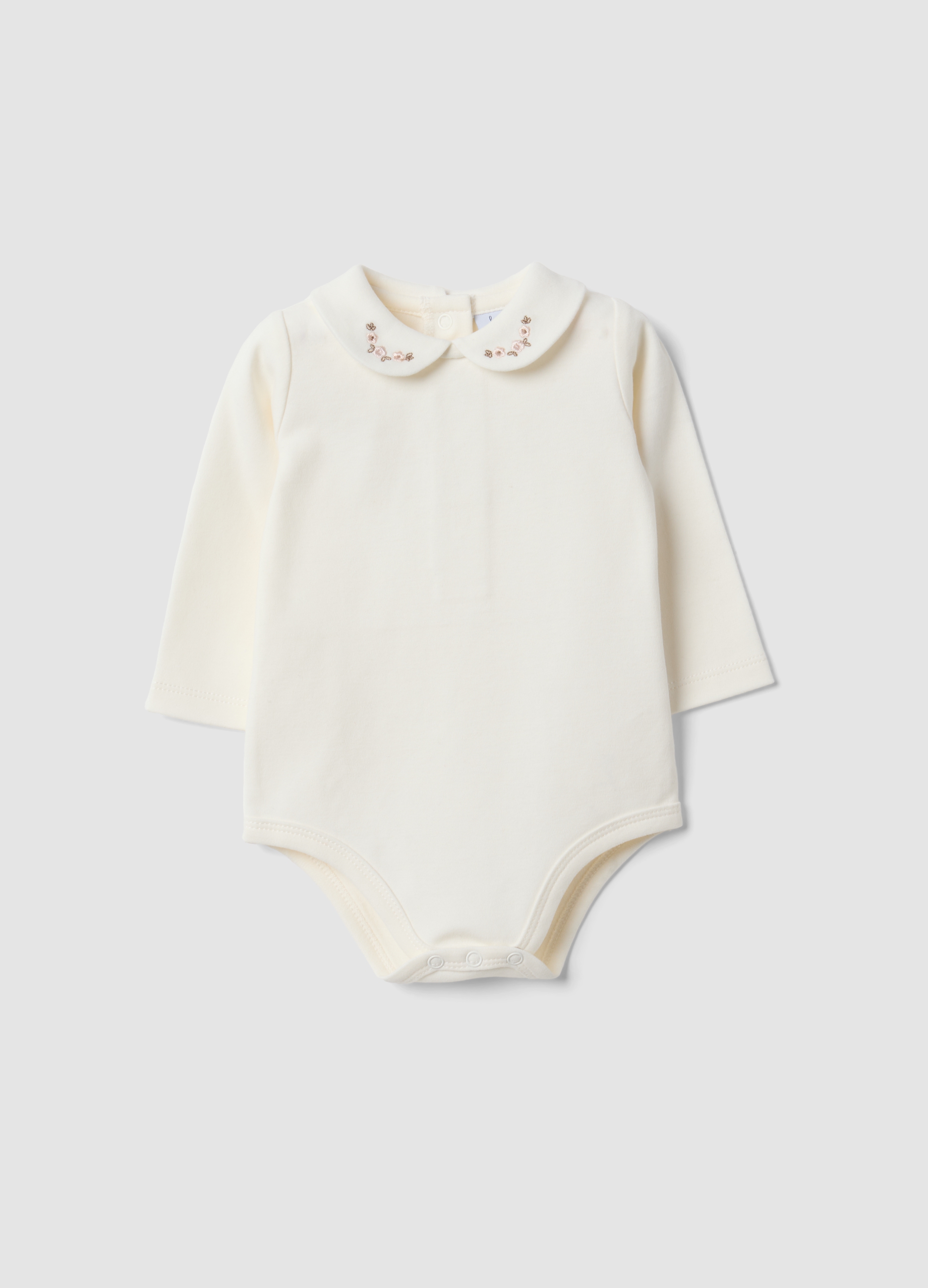 FAGOTTINO, Body Bianco In Puro Cotone Organico Con Ricami Floreali Per Neonata, Bianco, Taglia: 6-9