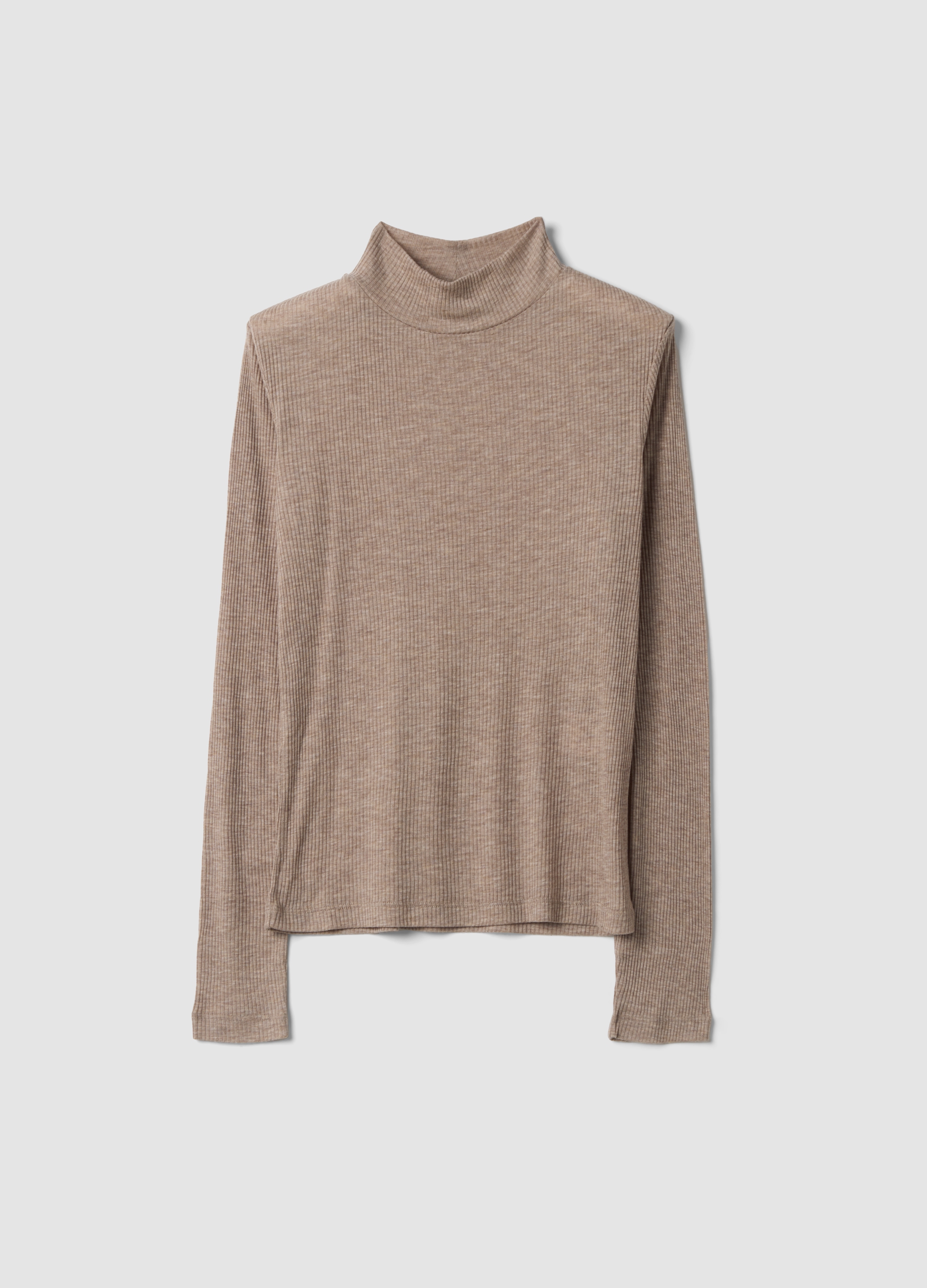 OVS, T-shirt Beige In Misto Lyocell E Lana A Costine Regular Fit, Donna, Beige, Taglia: S