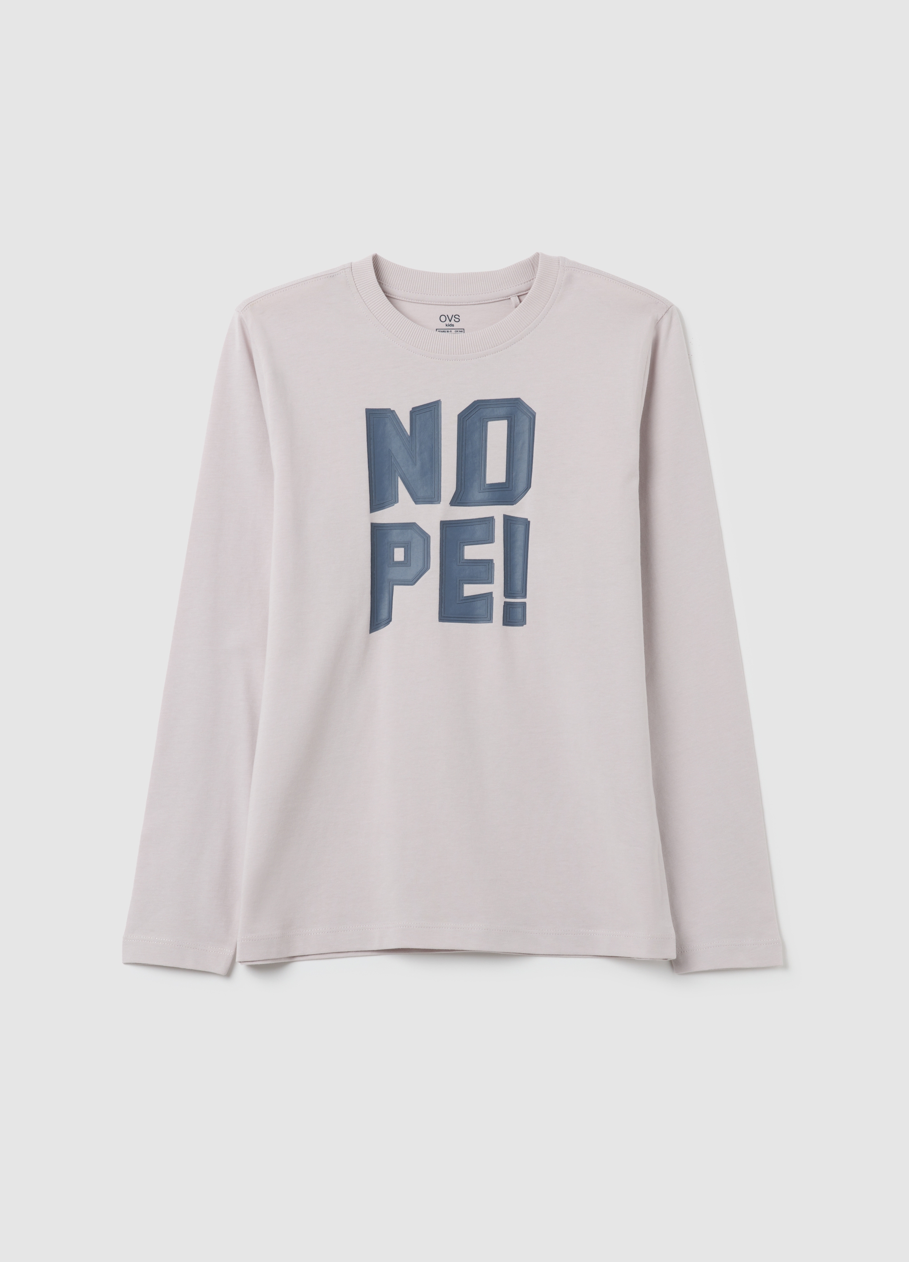 Camiseta Para Niño De Algodón Puro Blanca, Ajuste Regular Con Estampado Nope!, Niño, Blanco óptico, Talla: 10-11