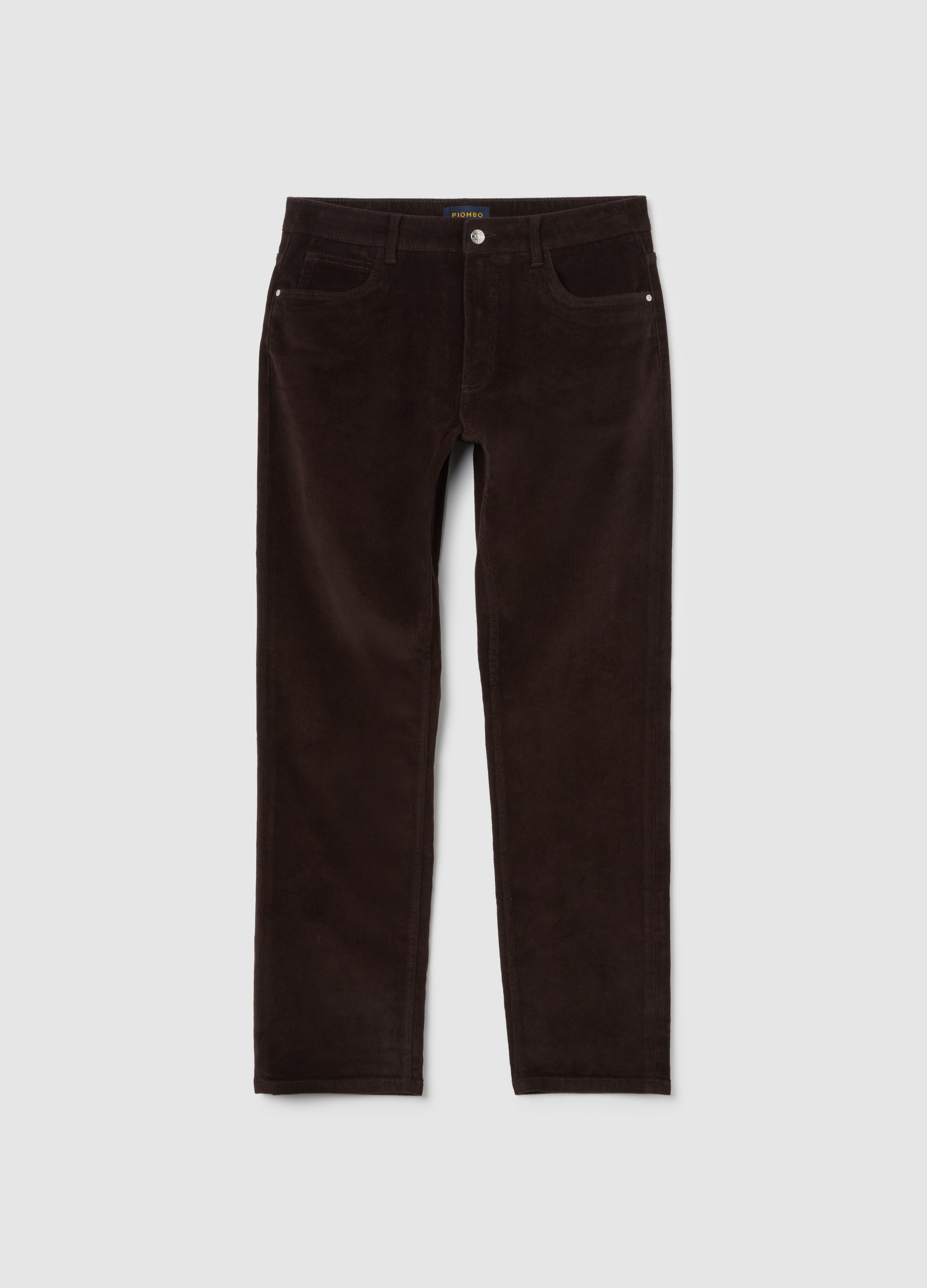 PIOMBO, Pantalones Marrones De Algodón Elástico Ajustados Regular, Hombre, Marrón oscuro, Talla: 46