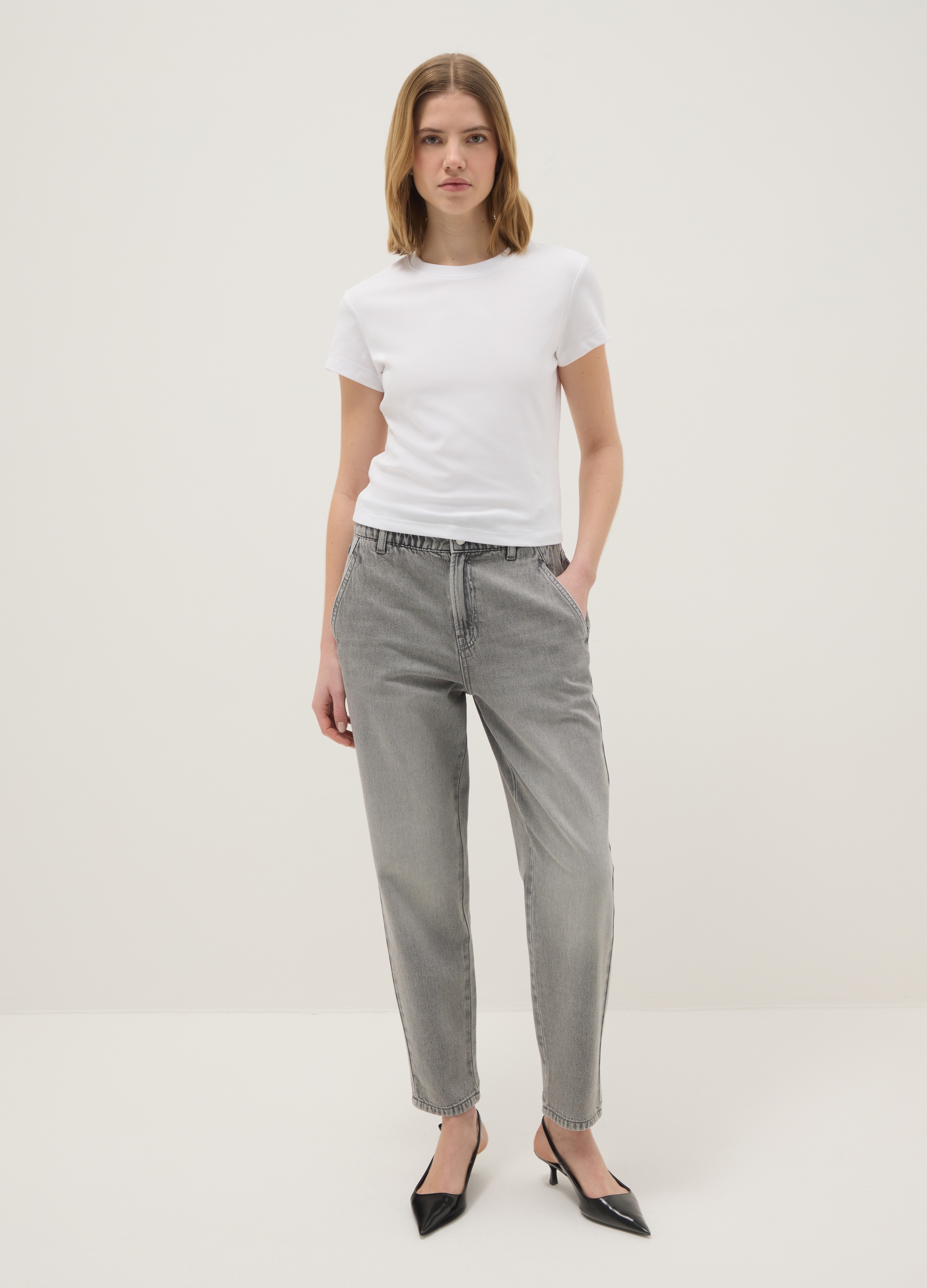 Pantalones Baggy De Algodón Puro Gris, Mujer, Gris claro, Talla: 36