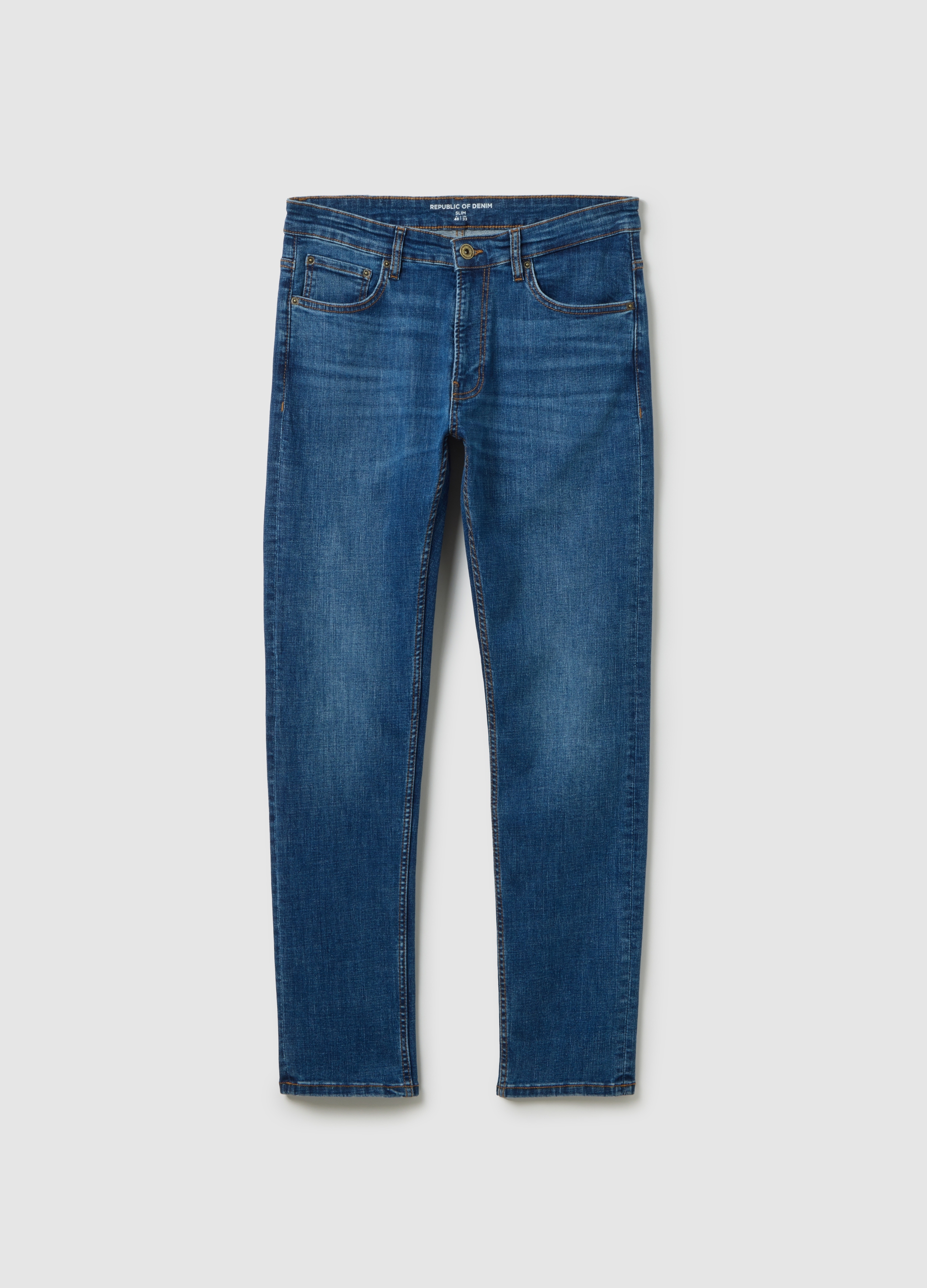 OVS, Vaqueros Ajustados De Denim Azul En Algodón Elástico, Hombre, Azul suave, Talla: 44