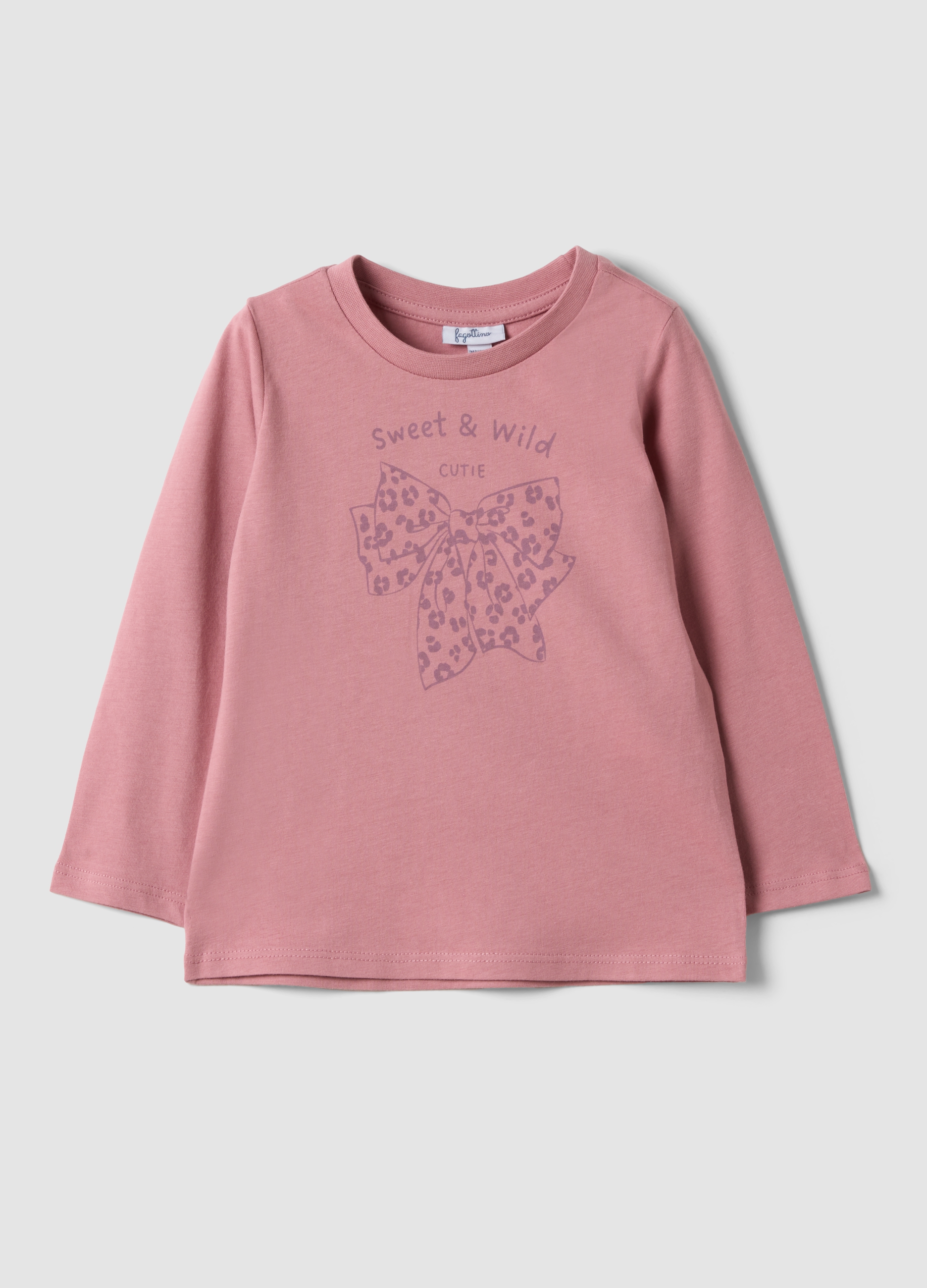 FAGOTTINO, Maglietta Rosa In Puro Cotone Organico Con Stampa Fiocco Per Bimba, Bambina, Rosa, Taglia: 24-30