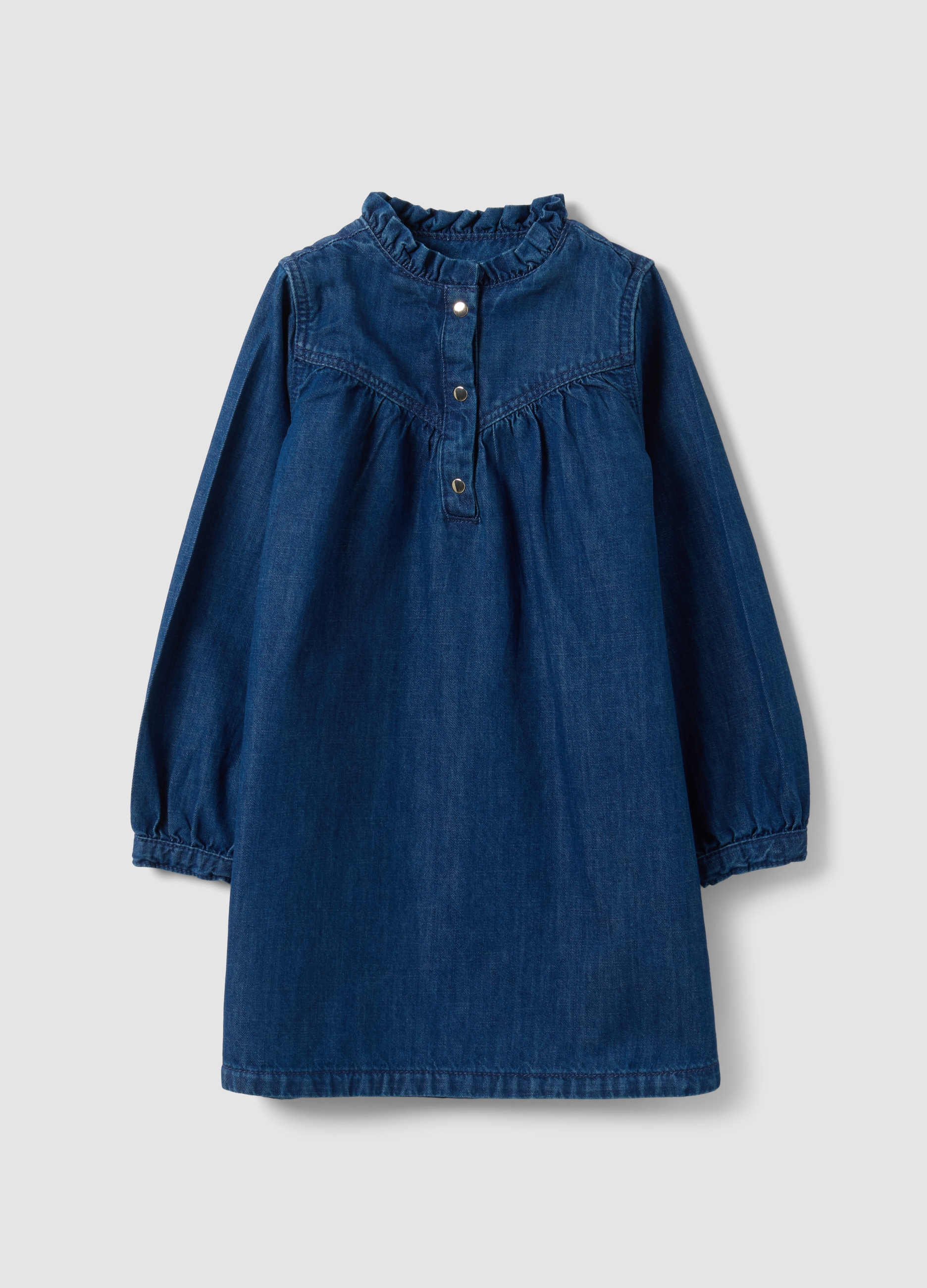 REPUBLIC OF DENIM, Abito Wide Blu In Puro Cotone Con Girocollo E Volant Per Bambina, Blu, Taglia: 3-4