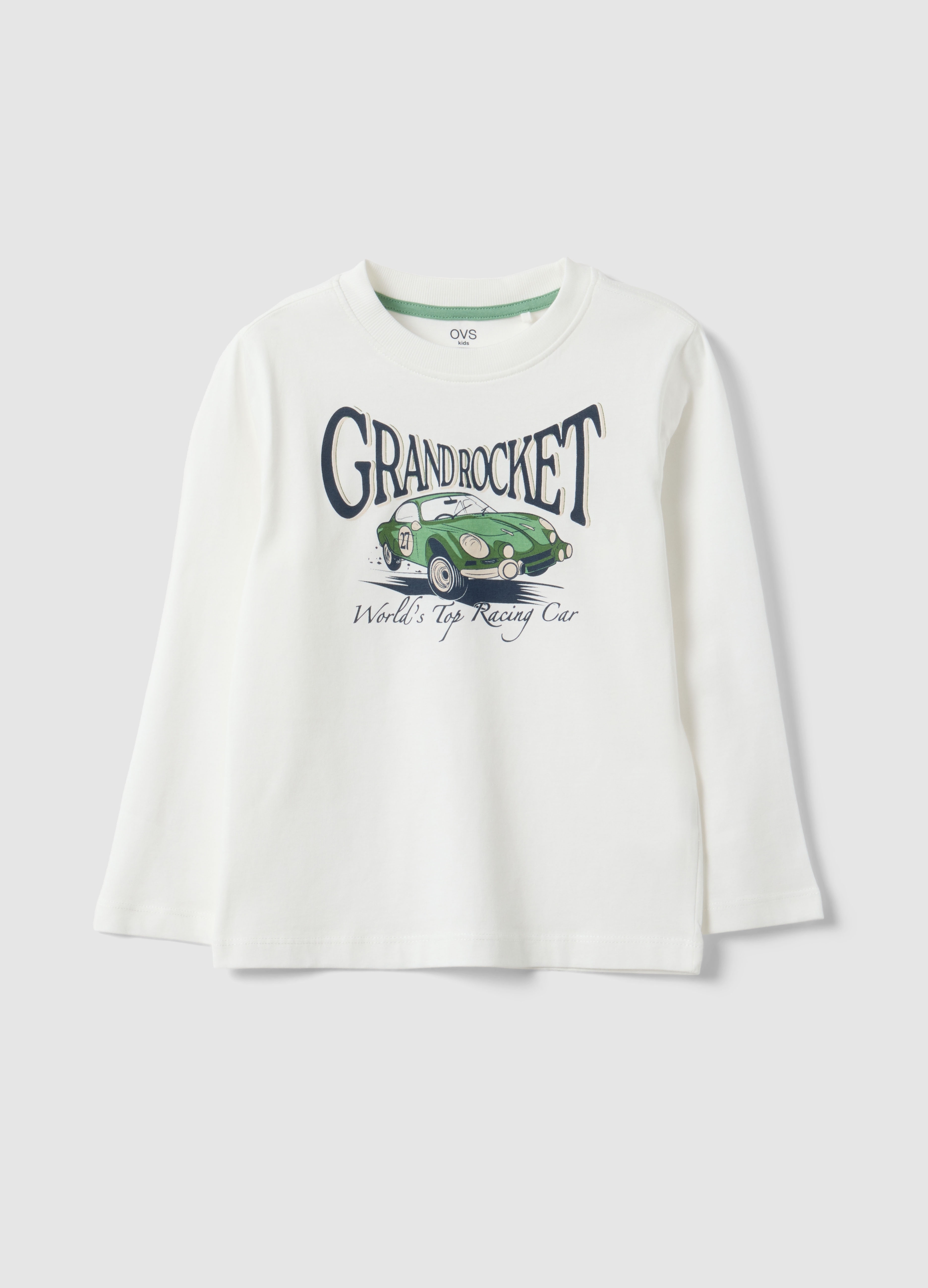 OVS KIDS, Camiseta Blanca Infantil De Algodón Puro Con Estampado De Coche, Corte Regular, Niño, Blanco, Talla: 4-5