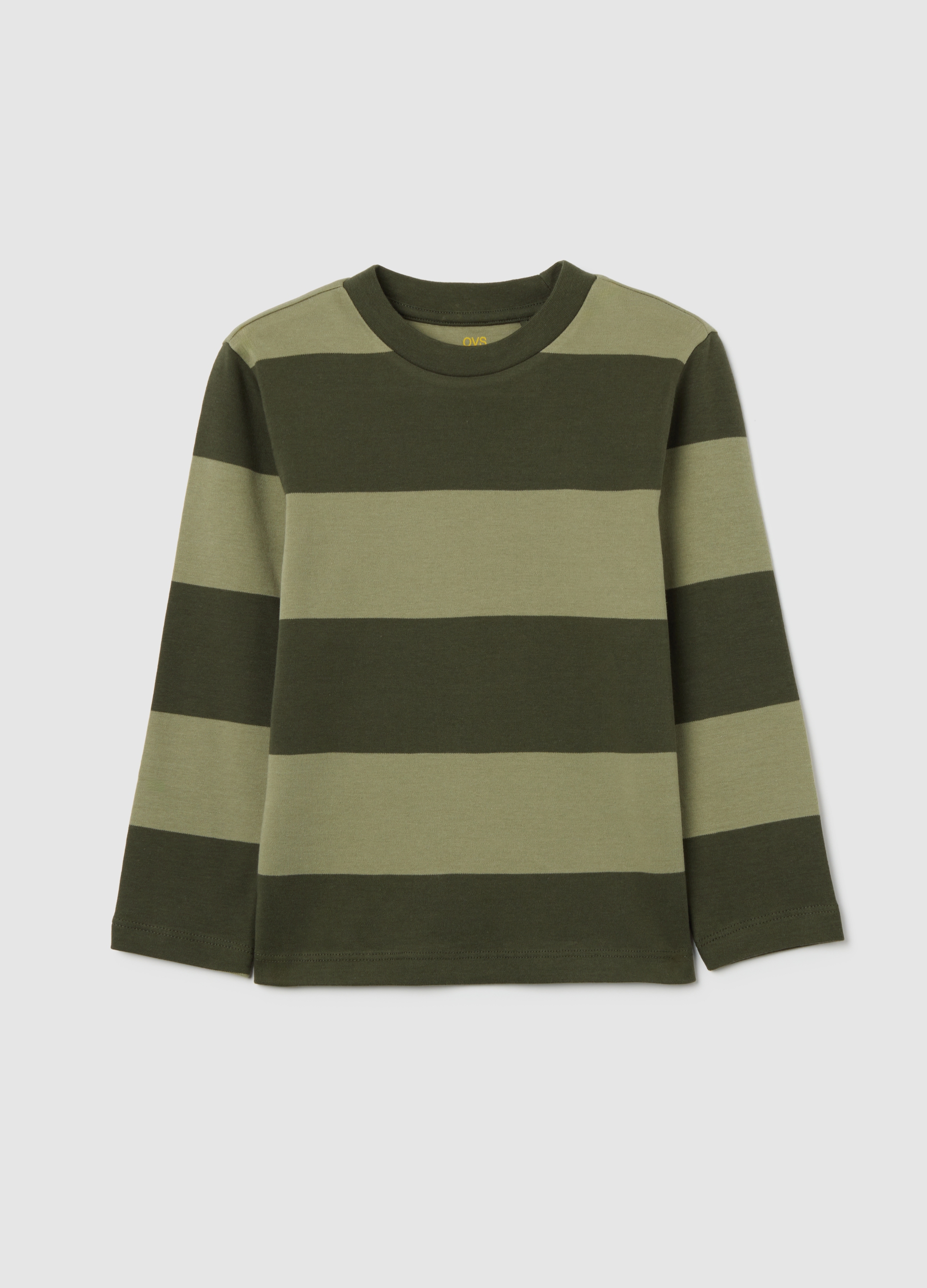 OVS KIDS, Camiseta Infantil Con Rayas Verdes De Puro Algodón Corte Regular, Niño, Verde oscuro, Talla: 5-6