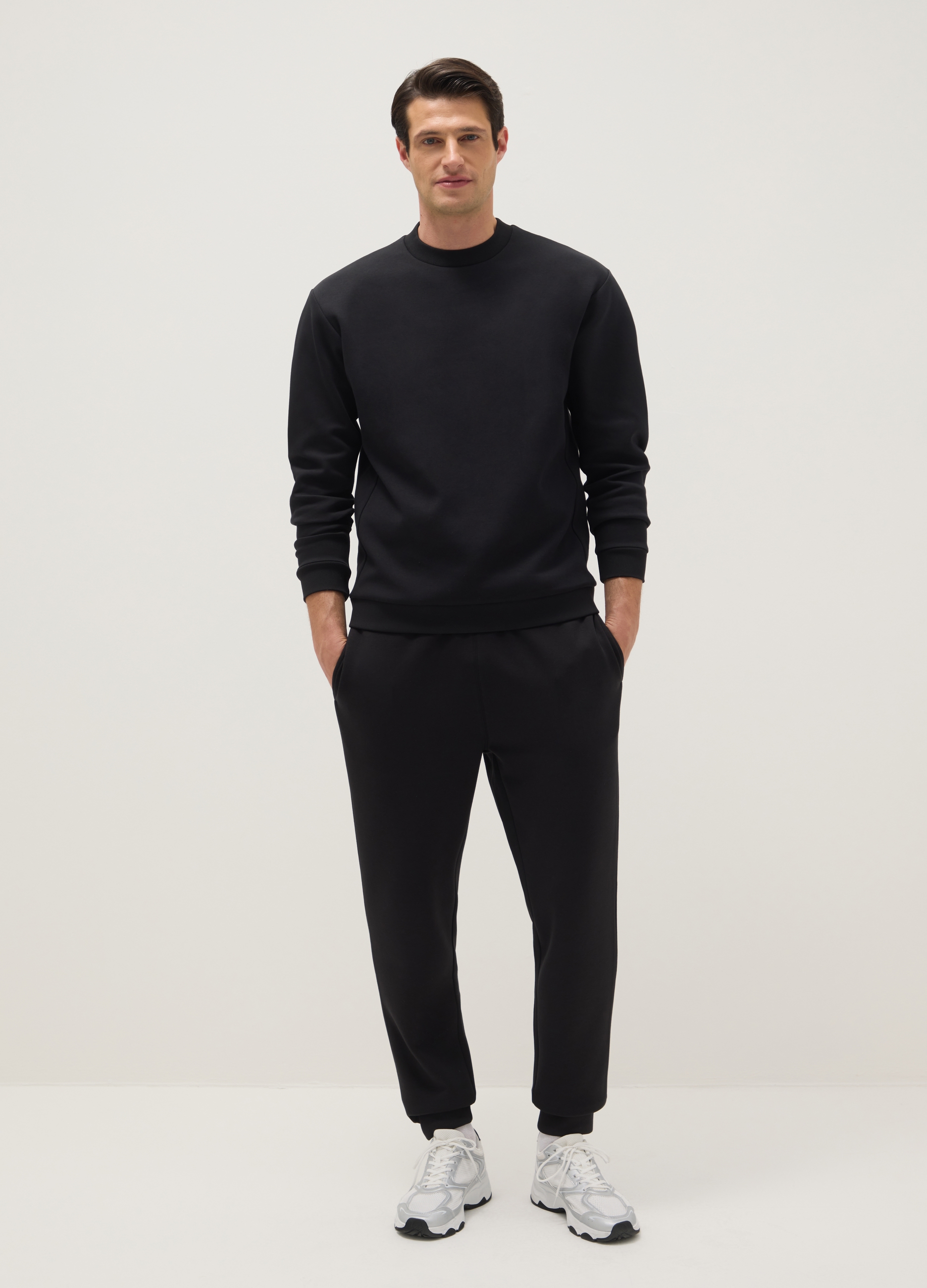 Sudadera Negra Regular Fit De Mezcla De Algodón Con Cuello Redondo, Hombre, Gunmetal, Talla: S