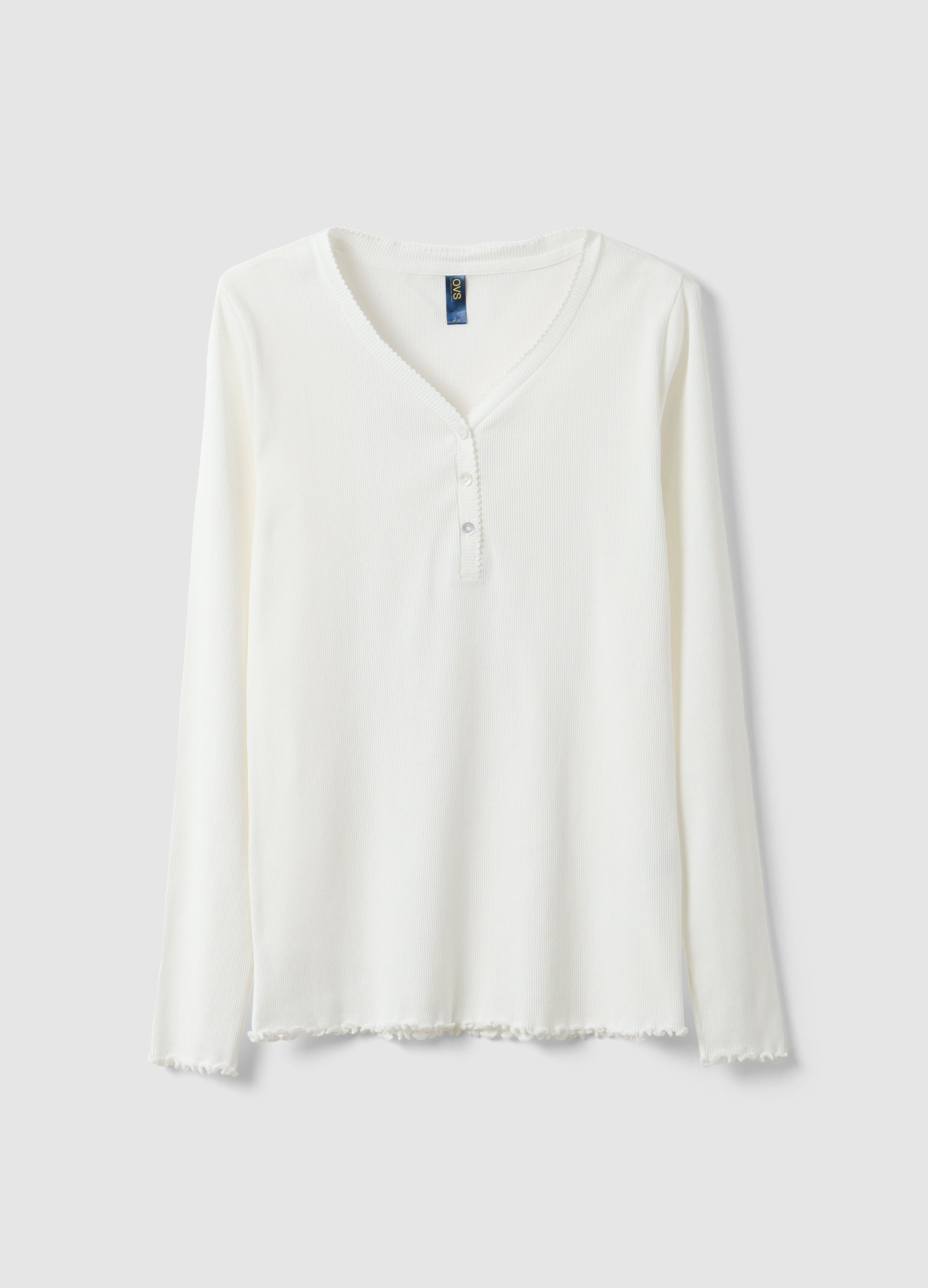 Camisón Blanco De Puro Algodón Regular Fit Con Cuello Henley, Mujer, Blanco suave, Talla: S