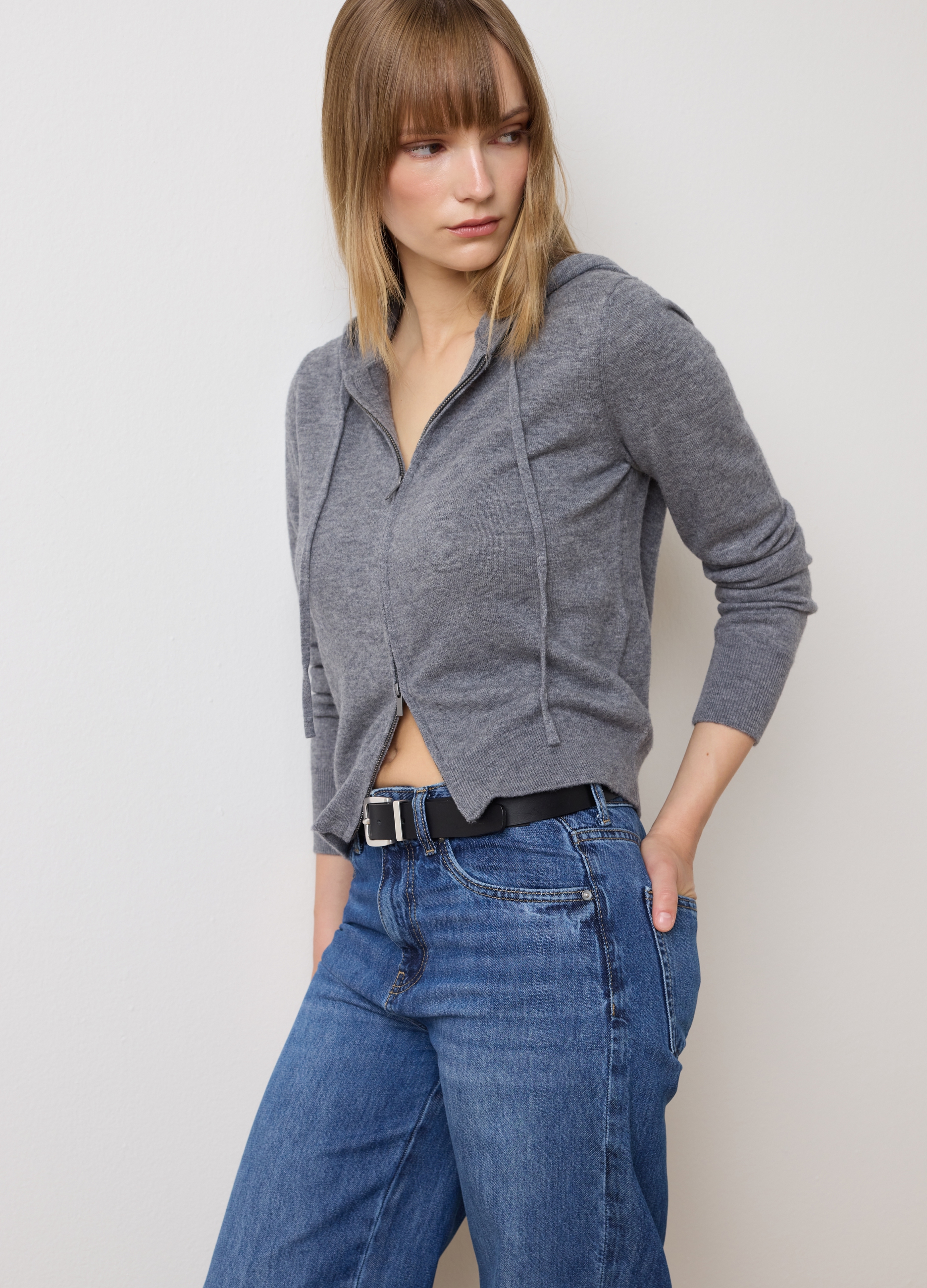 OVS, Cárdigan Gris De Lana Pura De Corte Regular, Mujer, Gris jaspeado, Talla: 34