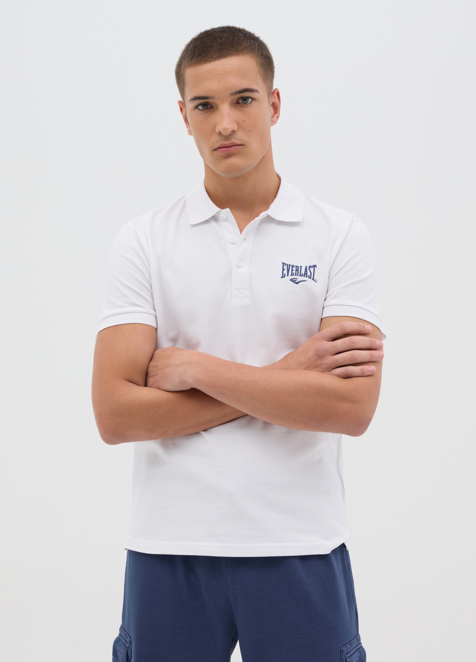 J EVERLAST UOMO, Polo Da Uomo In Puro Cotone Bianca Con Logo, Bianco, Taglia: XXL