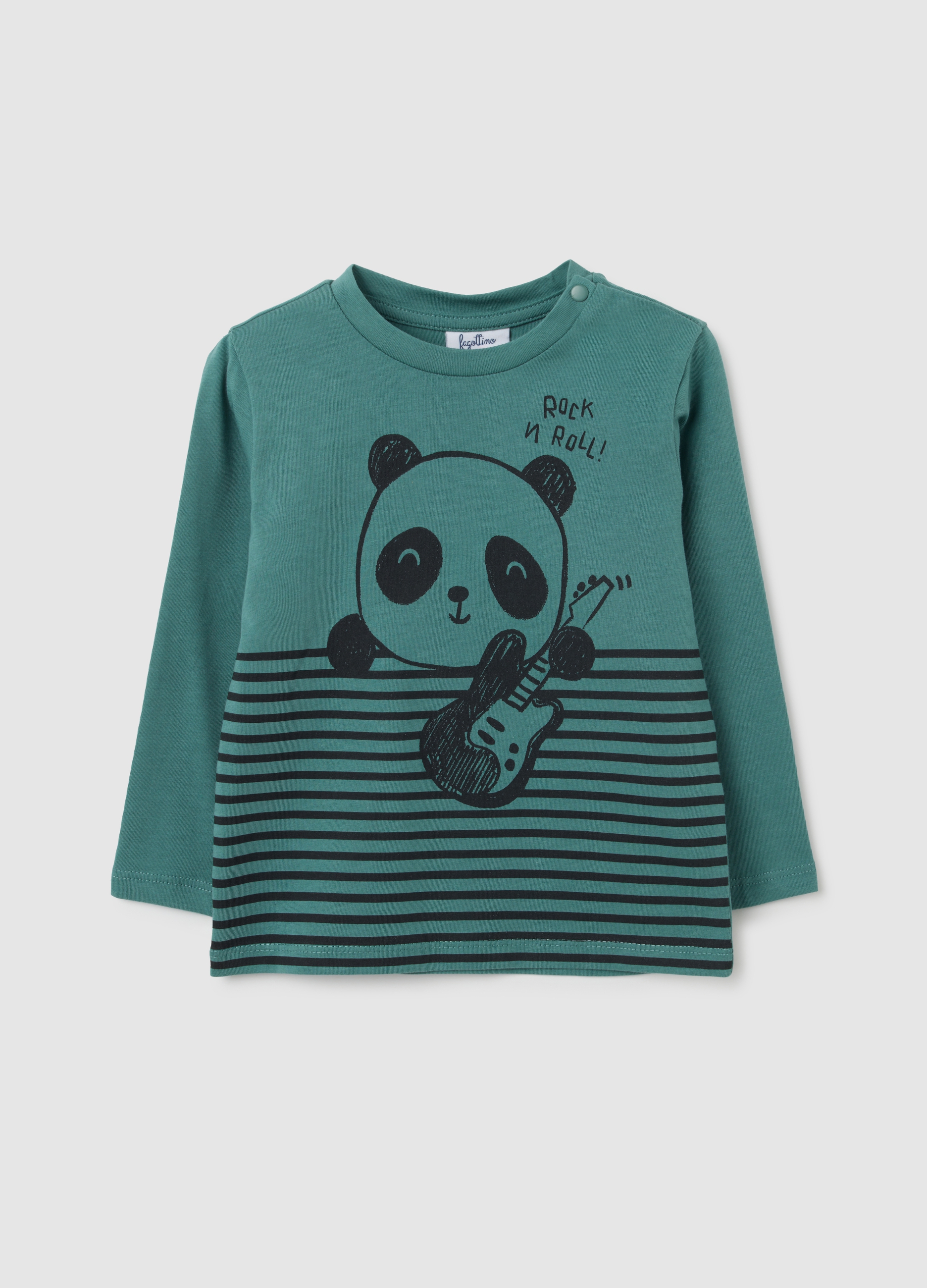 Maglietta A Righe Per Bambino In Puro Cotone Verde Regular Fit, Niño, Verde oscuro, Talla: 30-36