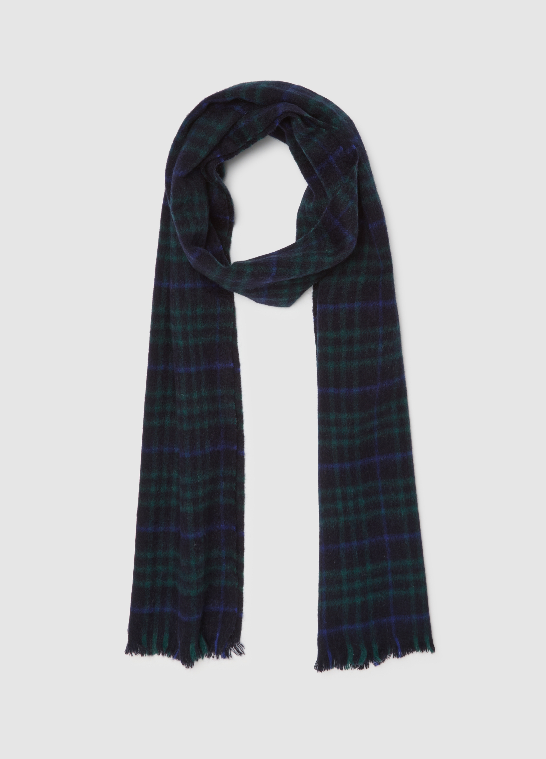 PIOMBO, Bufanda Azul De Cuadros En Lana Pura, Hombre, Negro, Talla: FASUL