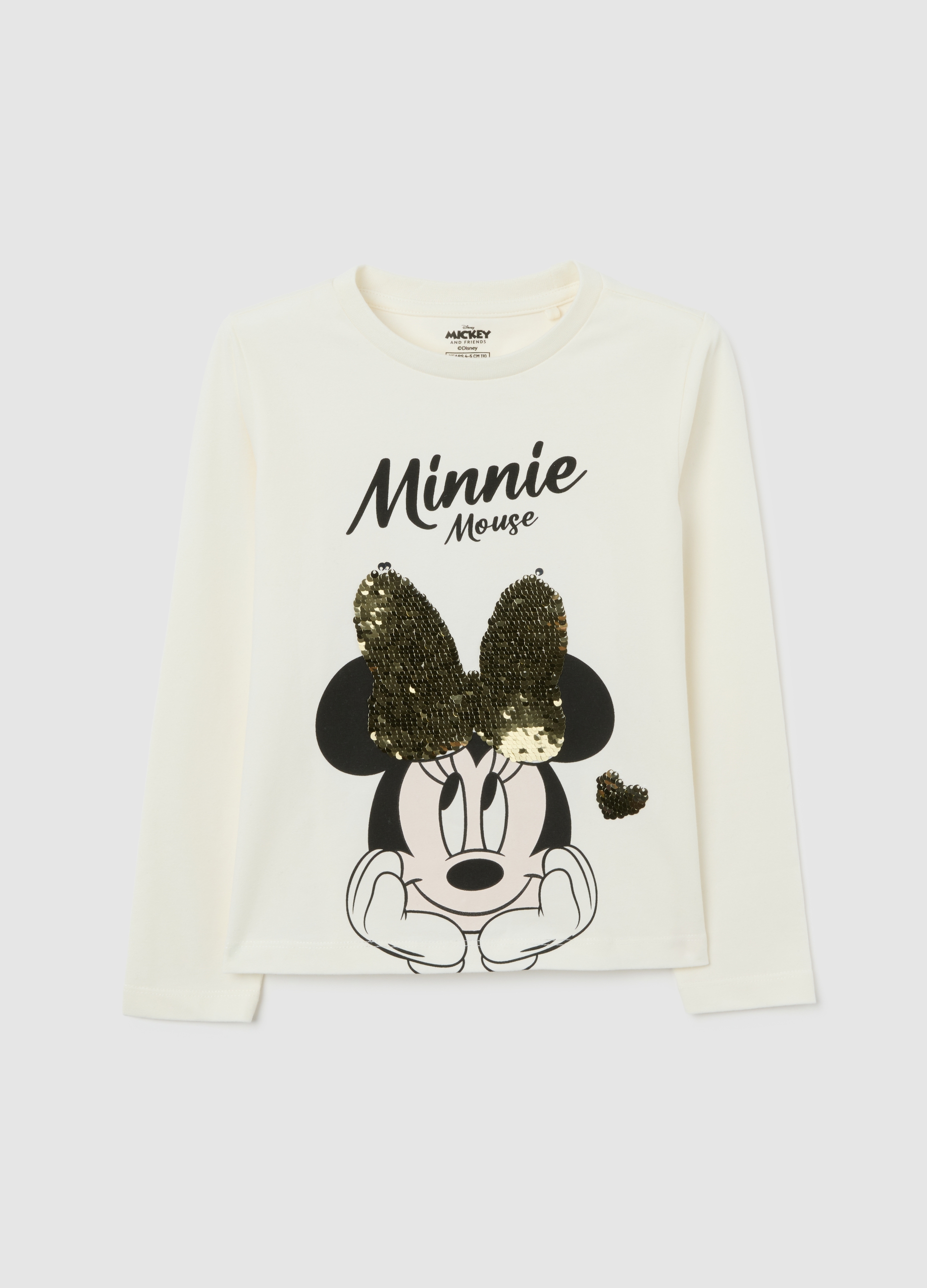 Maglia Da Bambina In Misto Cotone Elasticizzato Bianca Con Minnie, Niña, Blanco suave, Talla: 7-8