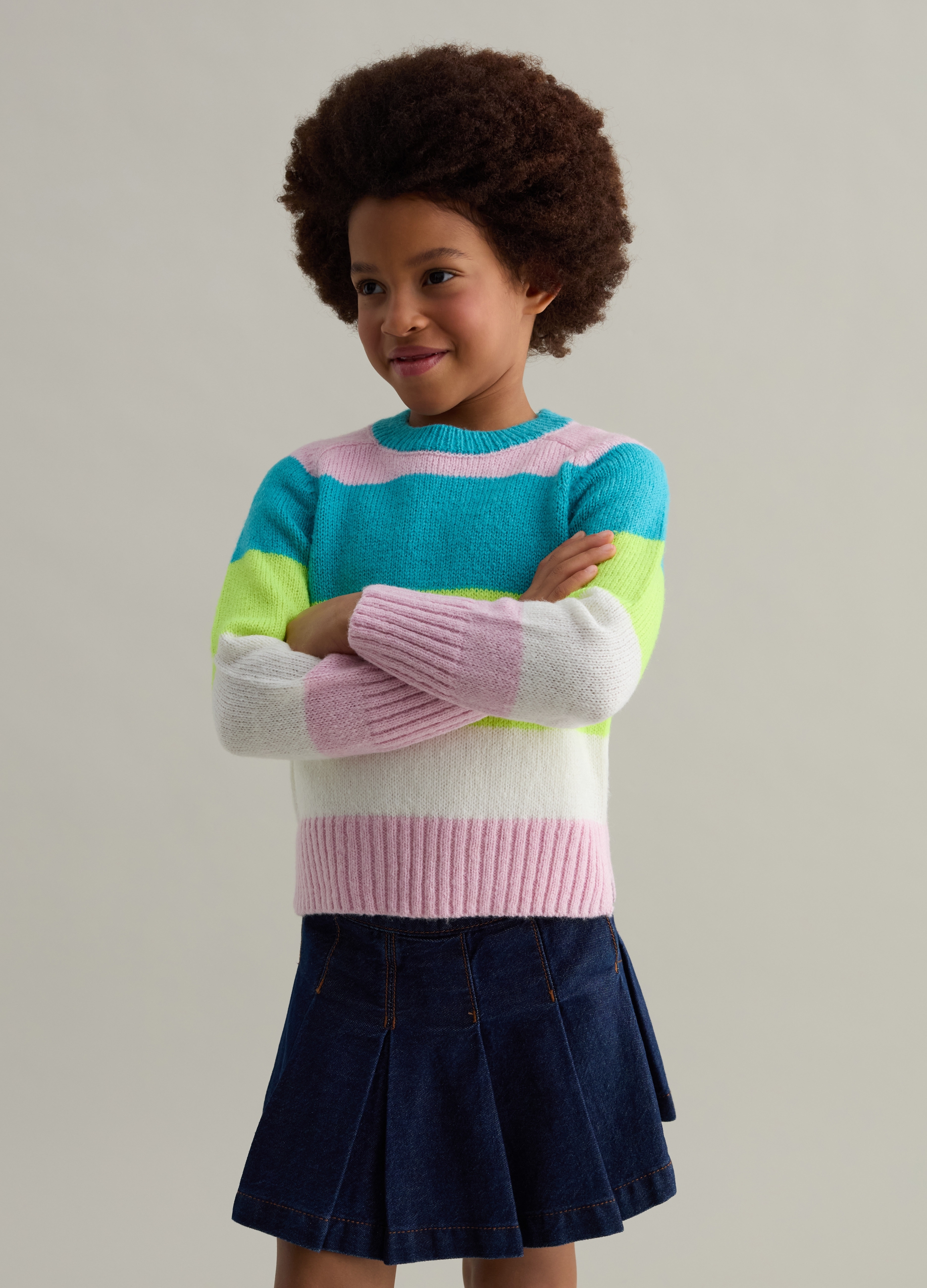 PIOMBO KIDS, Jersey Con Estampado De Rayas, Niña, Rosa/Verde, Talla: 10