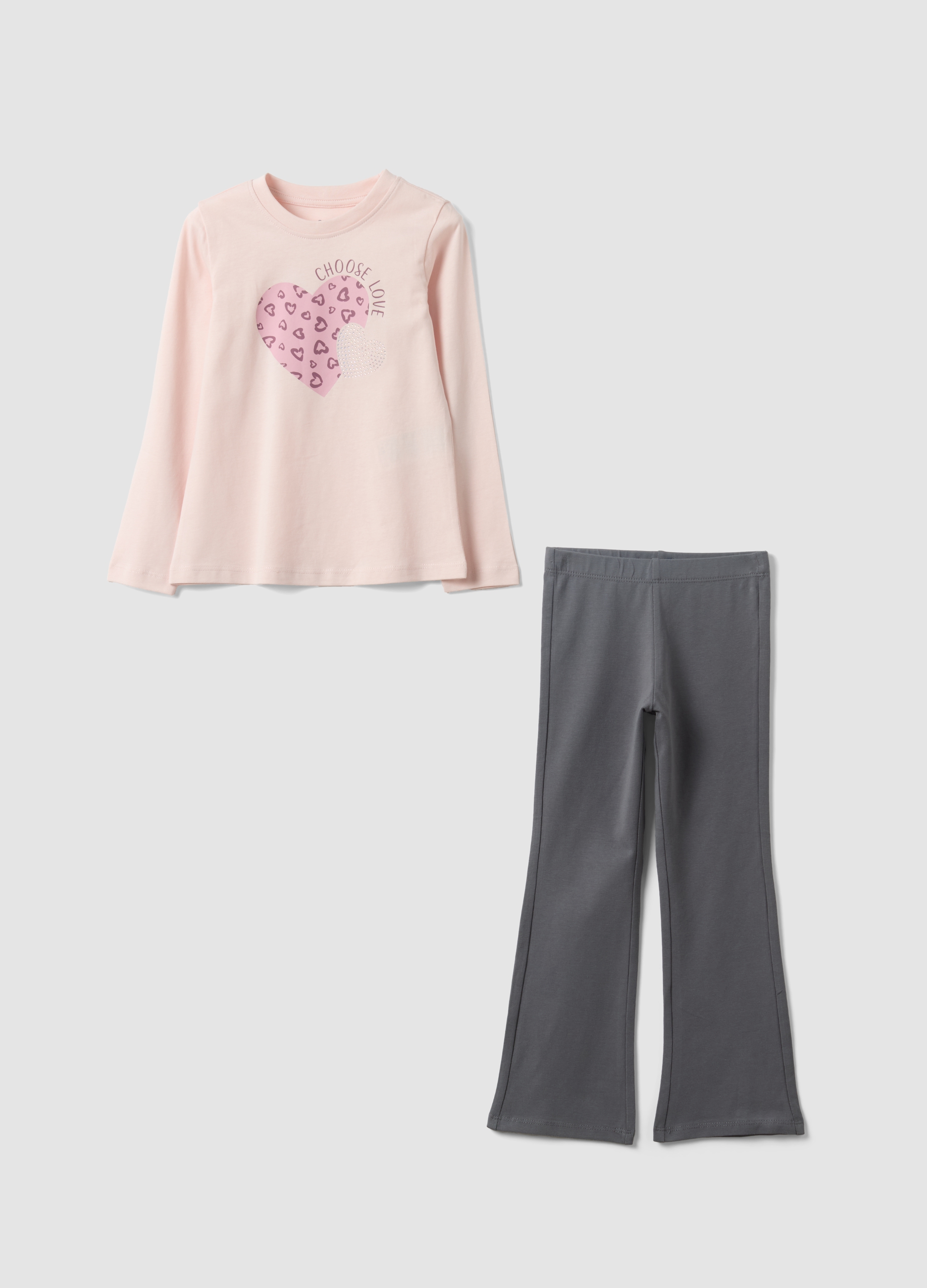 OVS KIDS, Completo Jogging Rosa E Grigio In Puro Cotone Con Stampa Cuore Per Bambina, Multicolor, Taglia: 9-10